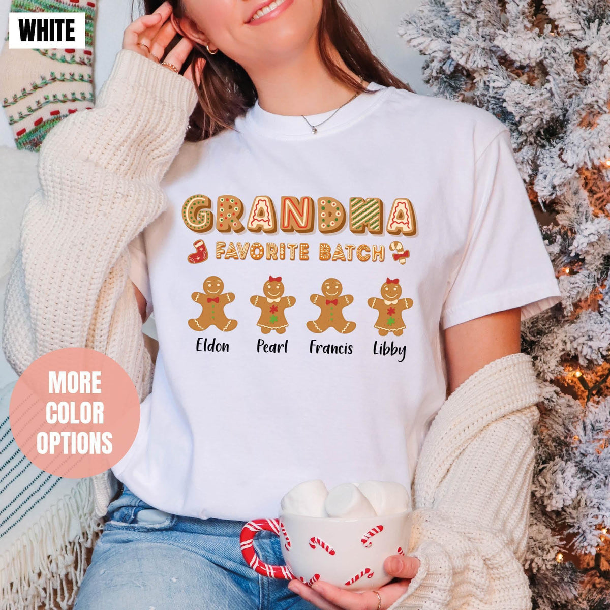 Personalized Grandmas Favorite Batch Shirt, Grandma Christmas Tee with Grandkids Name, Comfort Colors®, Custom Grandma Christmas, Xmas Gifts