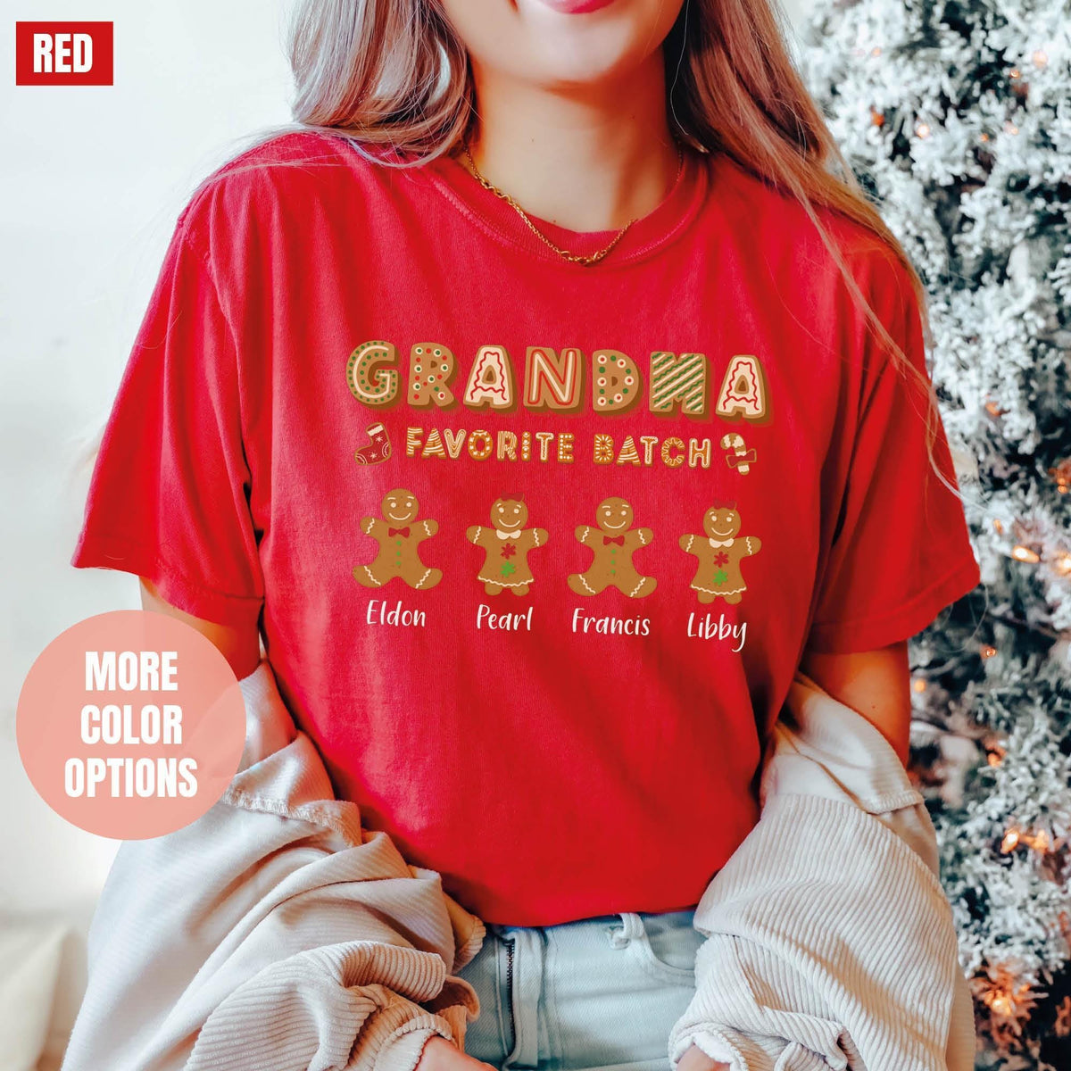 Personalized Grandmas Favorite Batch Shirt, Grandma Christmas Tee with Grandkids Name, Comfort Colors®, Custom Grandma Christmas, Xmas Gifts