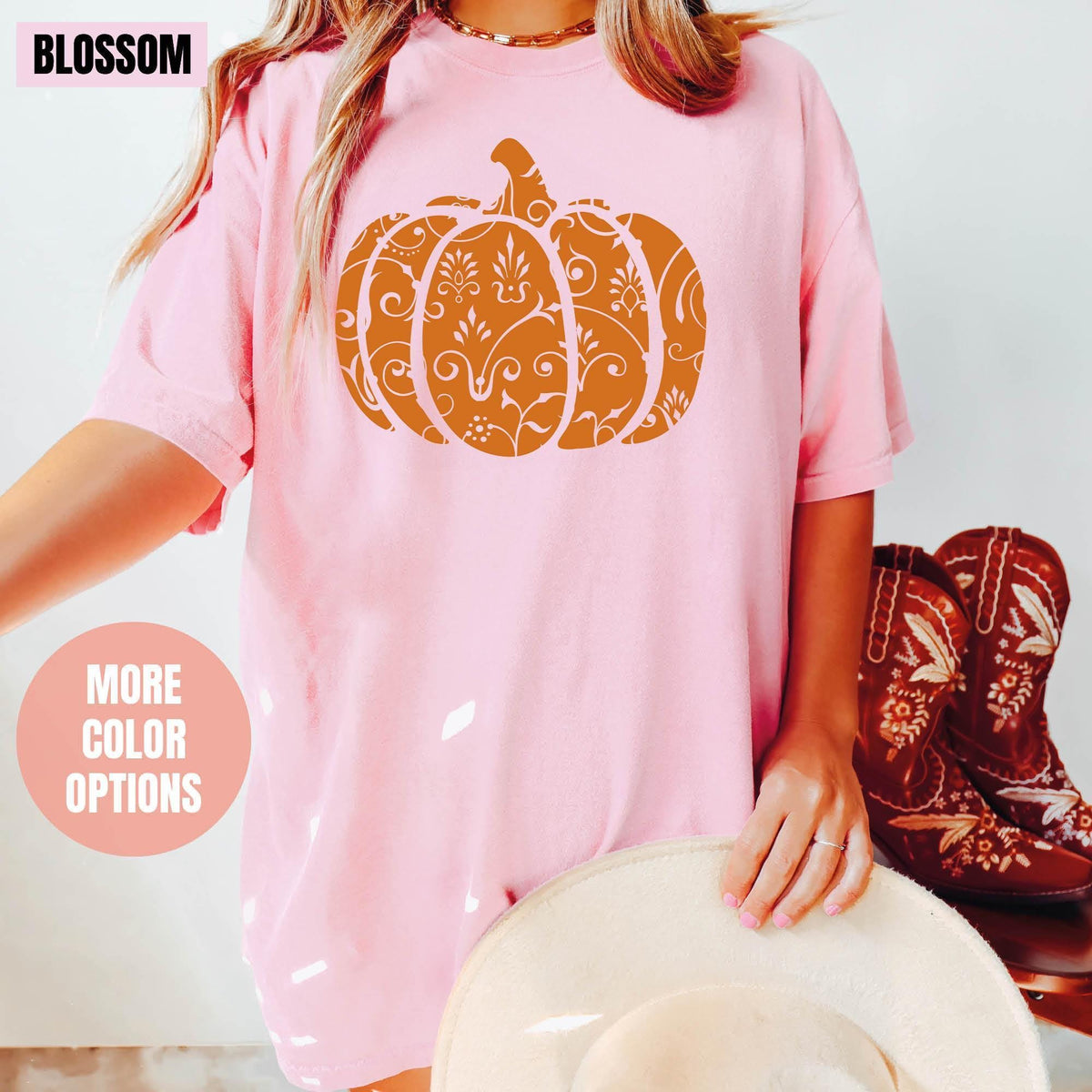 Floral Pumpkin Shirt, Fall Pumpkin Shirt, Fall Lover T-shirts, Comfort Colors®, Flower Thanksgiving T-shirt, Autumn Shirt, Thankful T-shirts