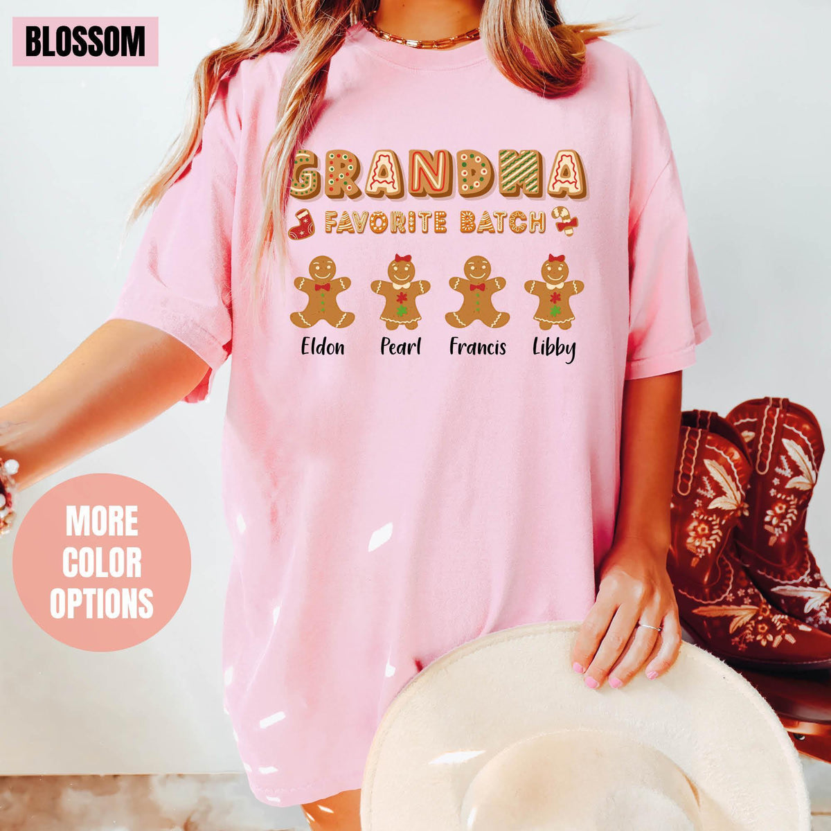 Personalized Grandmas Favorite Batch Shirt, Grandma Christmas Tee with Grandkids Name, Comfort Colors®, Custom Grandma Christmas, Xmas Gifts