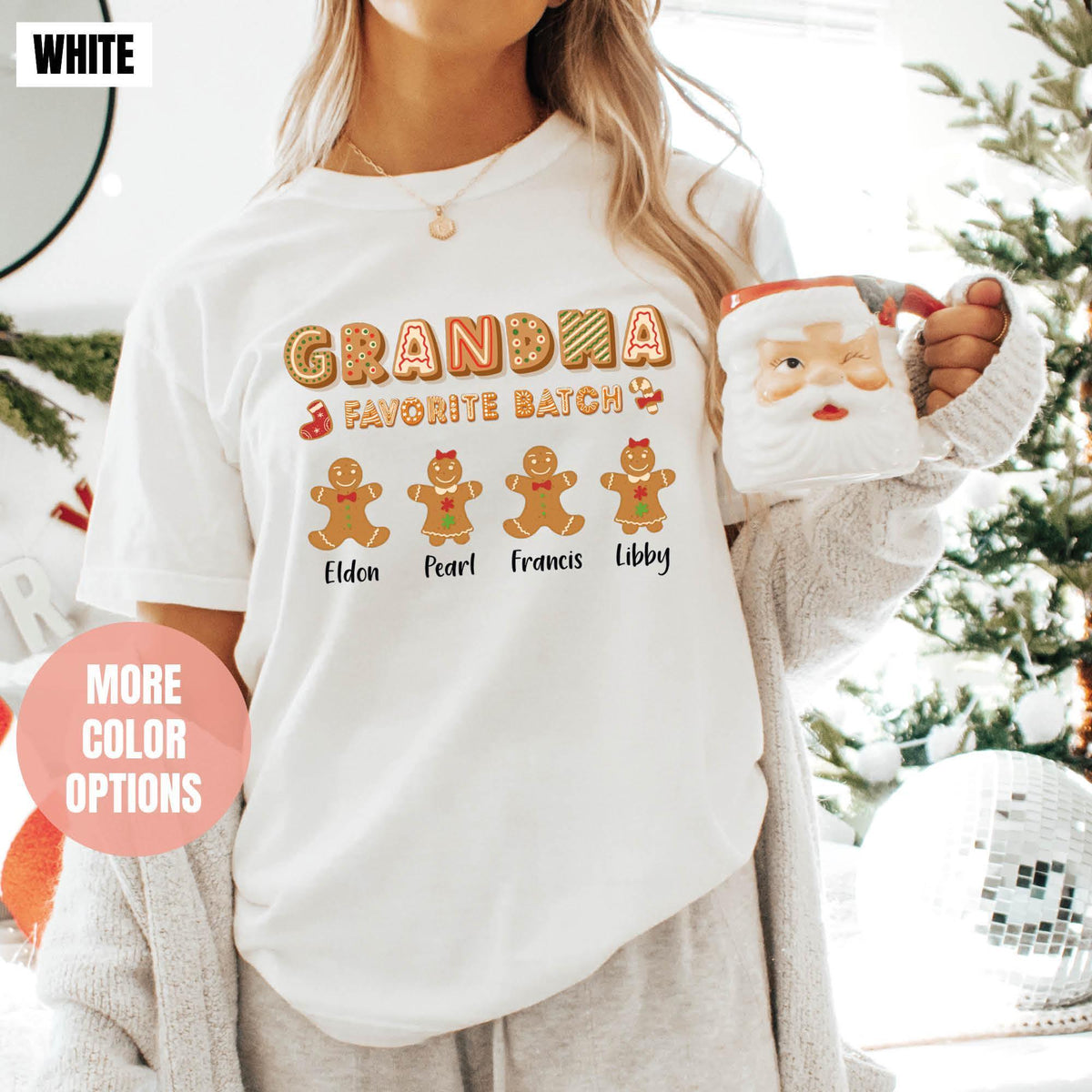 Personalized Grandmas Favorite Batch Shirt, Grandma Christmas Tee with Grandkids Name, Comfort Colors®, Custom Grandma Christmas, Xmas Gifts