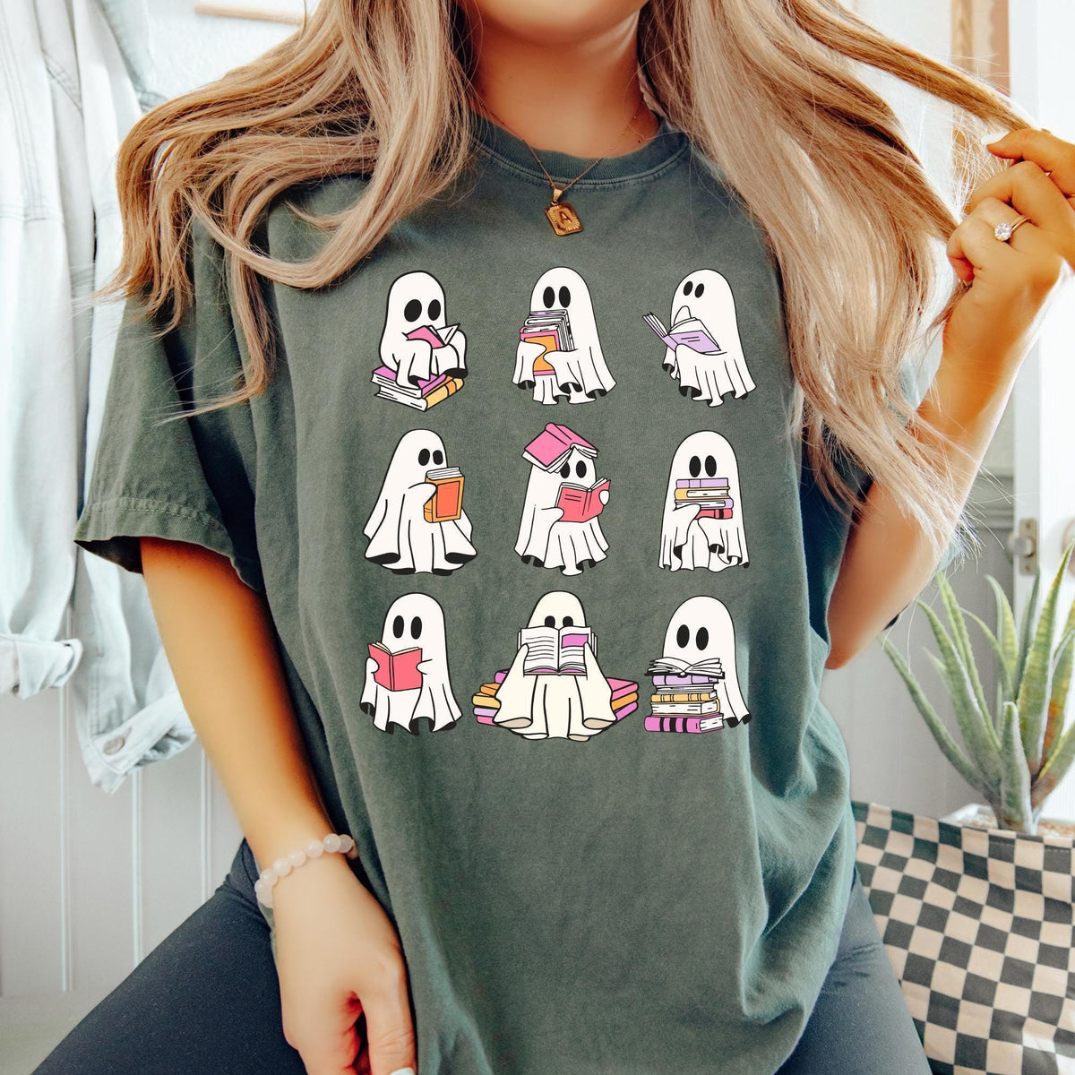 Comfort Colors® Ghost Reading Books Shirt, Bookish Halloween Shirt, Teacher Librarian Halloween Gift, Halloween School, Halloween Book Lover