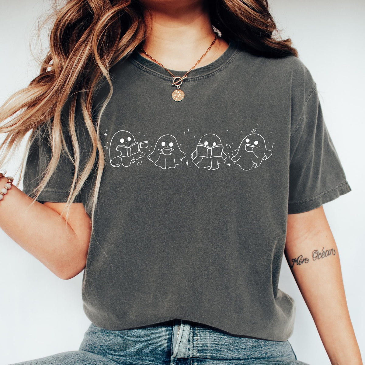 Comfort Colors® Cute Ghost Reading Books Shirt, Womens Halloween Shirt, Books Lover Halloween Shirt, Spooky Season, Bookish Halloween Shirts