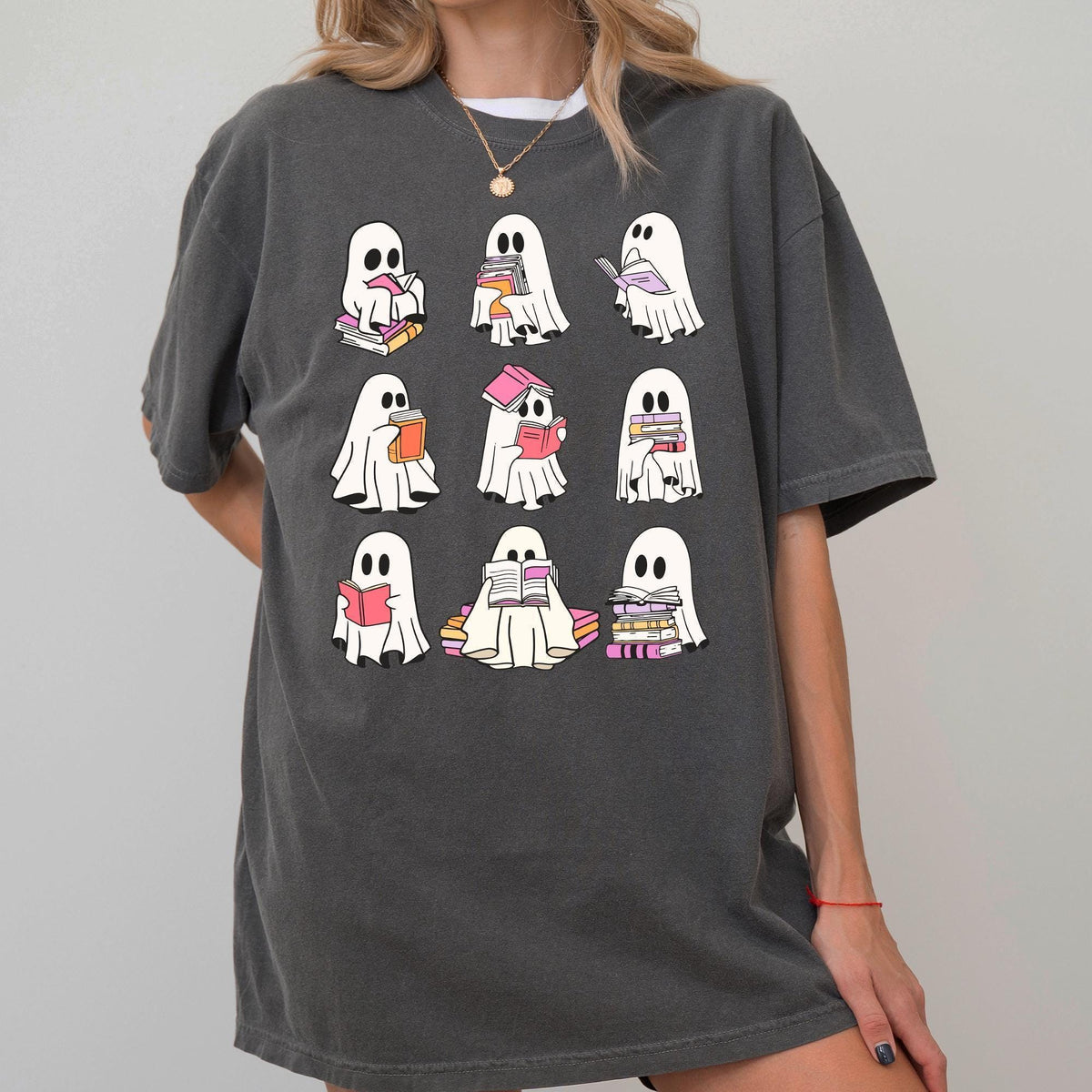 Comfort Colors® Ghost Reading Books Shirt, Bookish Halloween Shirt, Teacher Librarian Halloween Gift, Halloween School, Halloween Book Lover