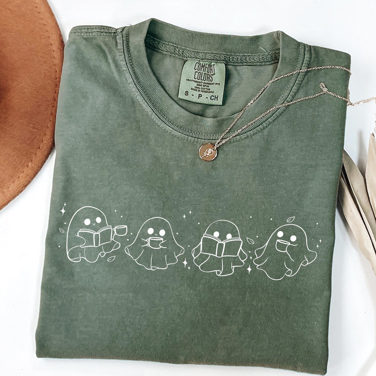 Comfort Colors® Cute Ghost Reading Books Shirt, Womens Halloween Shirt, Books Lover Halloween Shirt, Spooky Season, Bookish Halloween Shirts