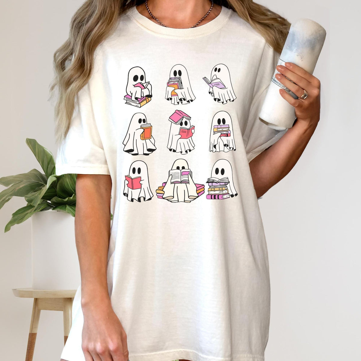 Comfort Colors® Ghost Reading Books Shirt, Bookish Halloween Shirt, Teacher Librarian Halloween Gift, Halloween School, Halloween Book Lover