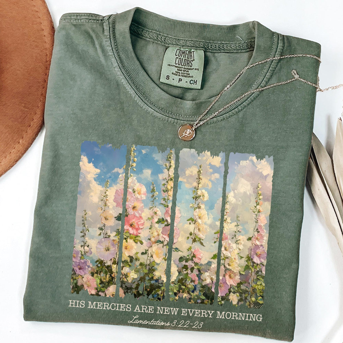 Comfort Colors Christian Shirt For Woman, His Mercies Are New Every Morning T-Shirt, Cozy Bible Verse Tee, Retro Flower Faith Based Clothing