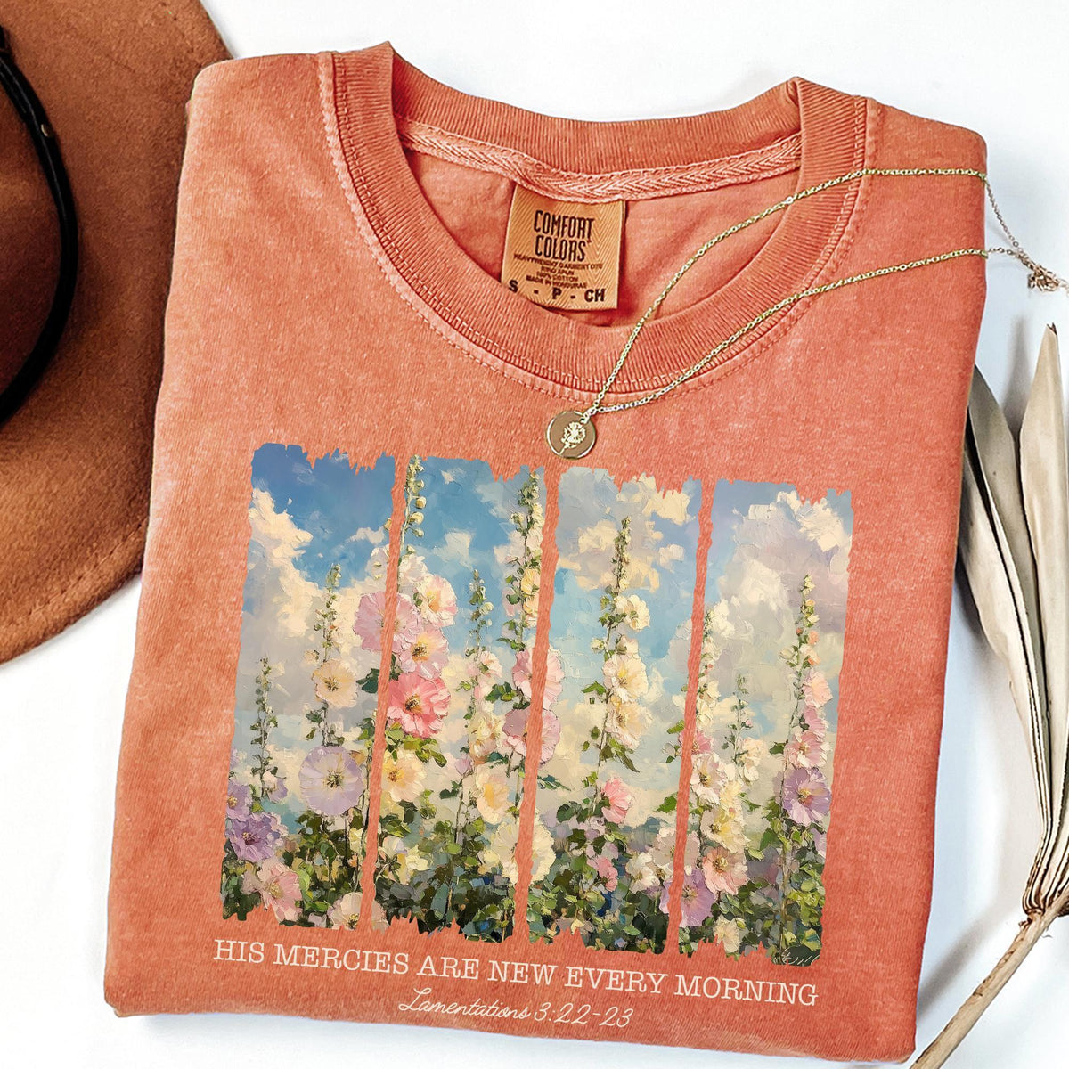 Comfort Colors Christian Shirt For Woman, His Mercies Are New Every Morning T-Shirt, Cozy Bible Verse Tee, Retro Flower Faith Based Clothing