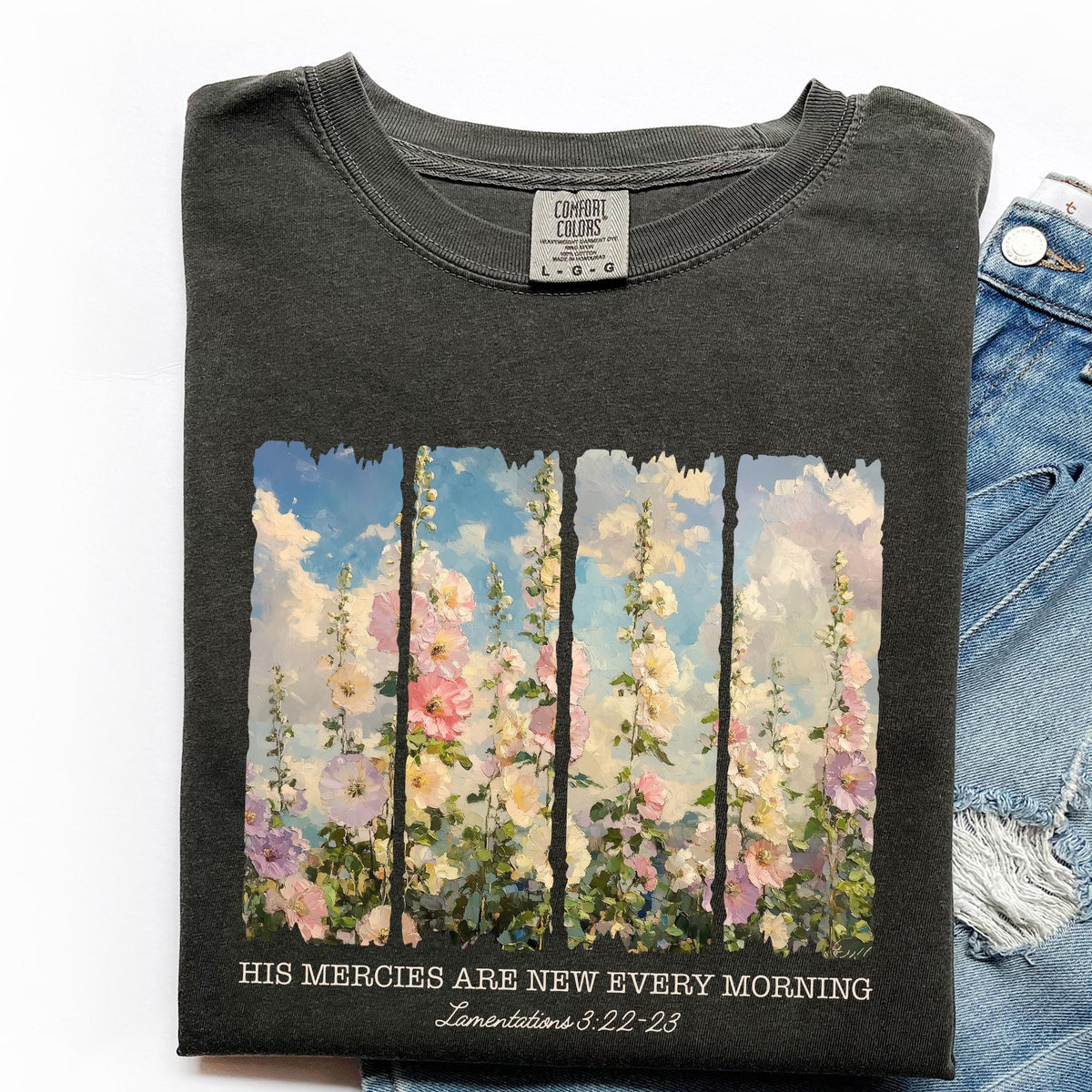 Comfort Colors Christian Shirt For Woman, His Mercies Are New Every Morning T-Shirt, Cozy Bible Verse Tee, Retro Flower Faith Based Clothing