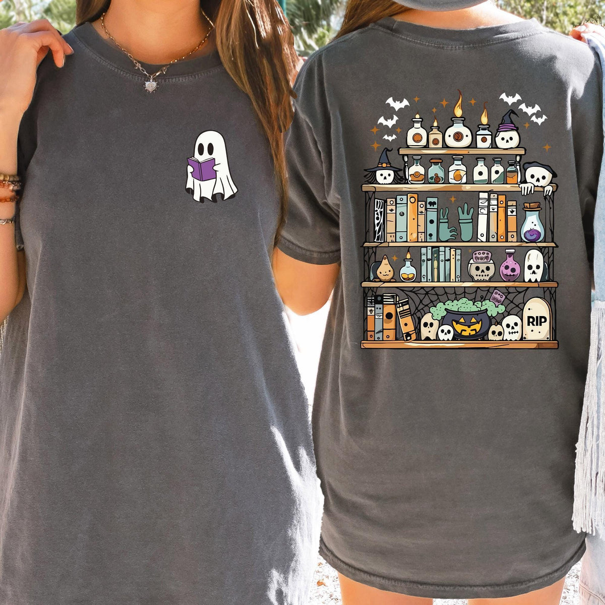 Comfort Colors® Ghost Book Reader Shirt, Halloween Library Shirt, Halloween Reading Tee, Book Lover, Reading Girl Shirts, Skeleton Book Club