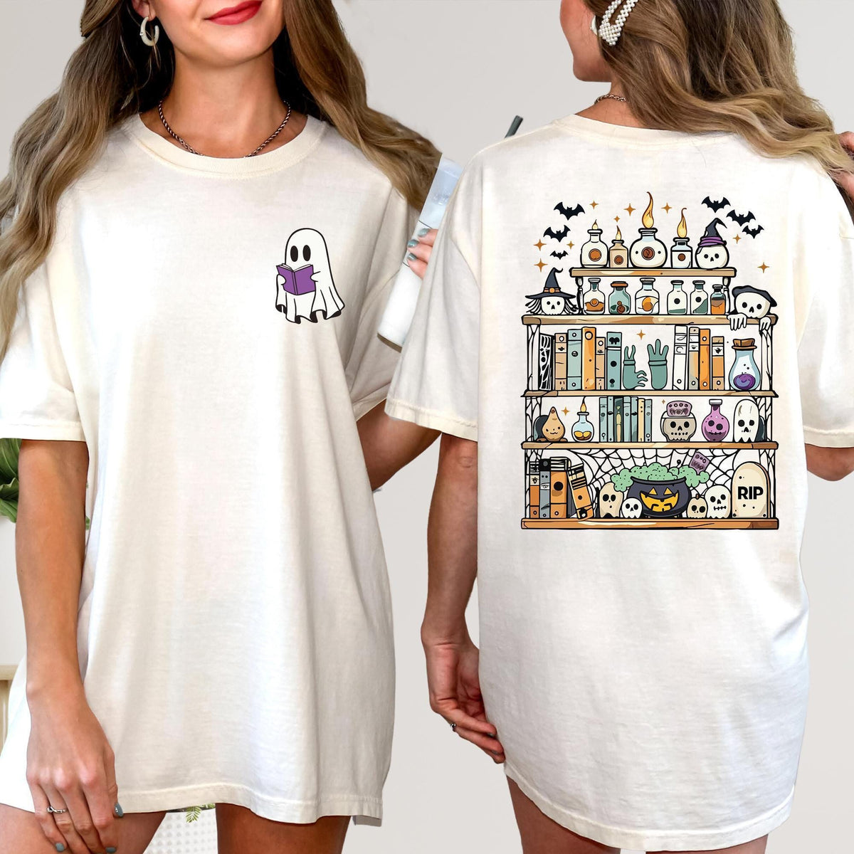 Comfort Colors® Ghost Book Reader Shirt, Halloween Library Shirt, Halloween Reading Tee, Book Lover, Reading Girl Shirts, Skeleton Book Club