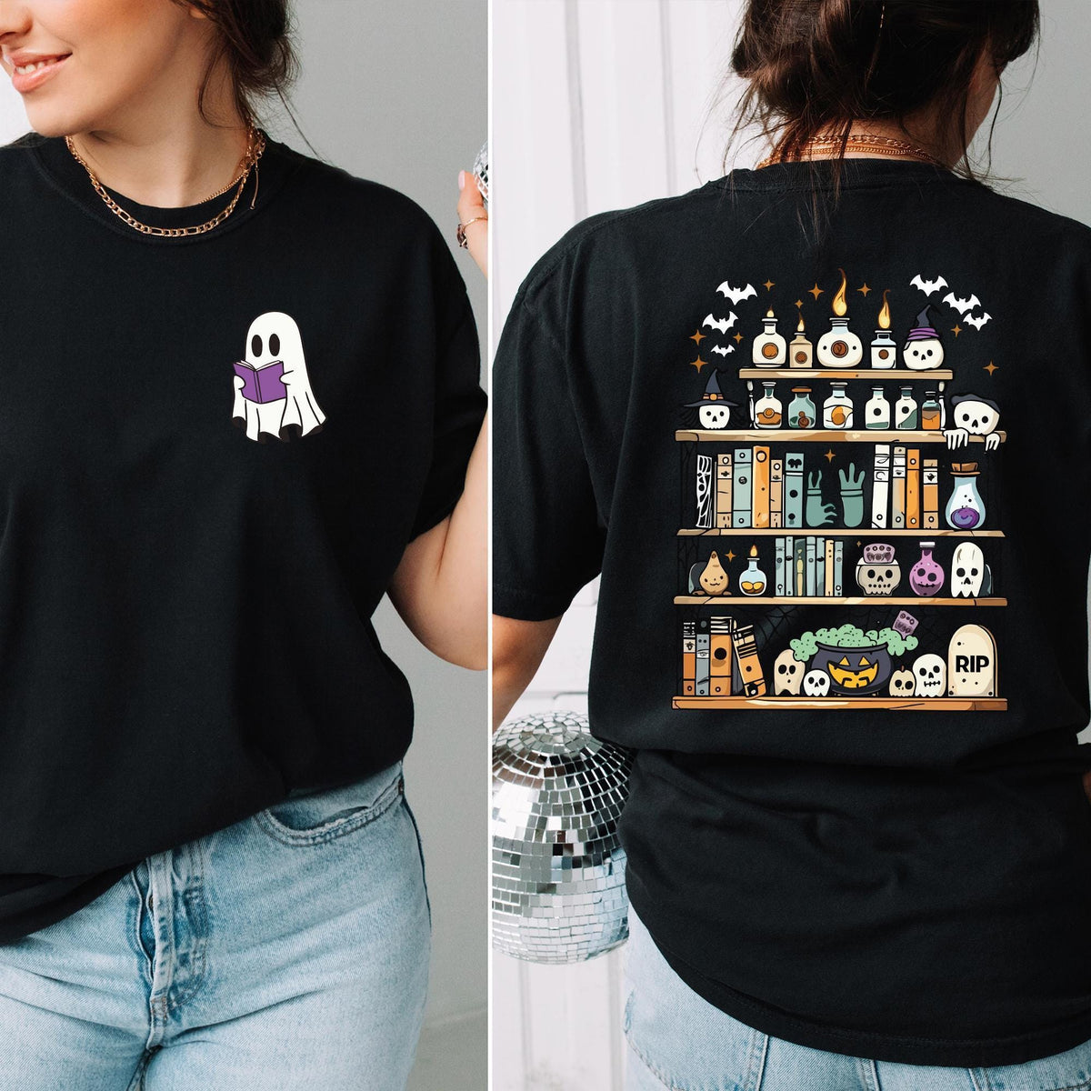 Comfort Colors® Ghost Book Reader Shirt, Halloween Library Shirt, Halloween Reading Tee, Book Lover, Reading Girl Shirts, Skeleton Book Club