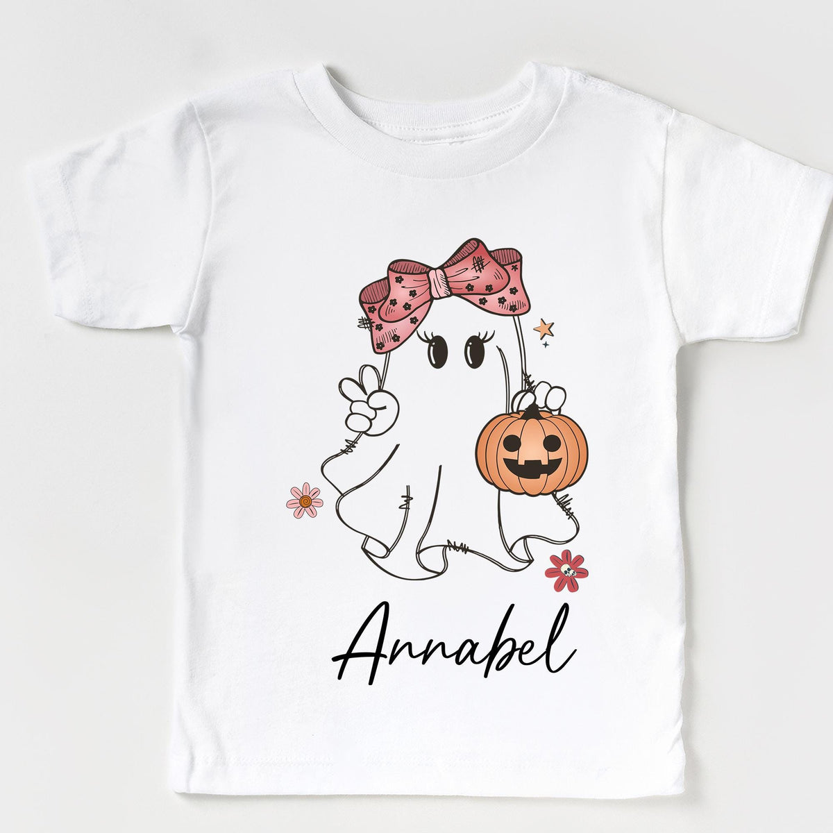 Personalized Girls Halloween Shirt, Girls Ghost Name Toddler T-shirt, Cute Fall Girls T-shirt, Custom Retro Halloween Natural Girls T-shirts