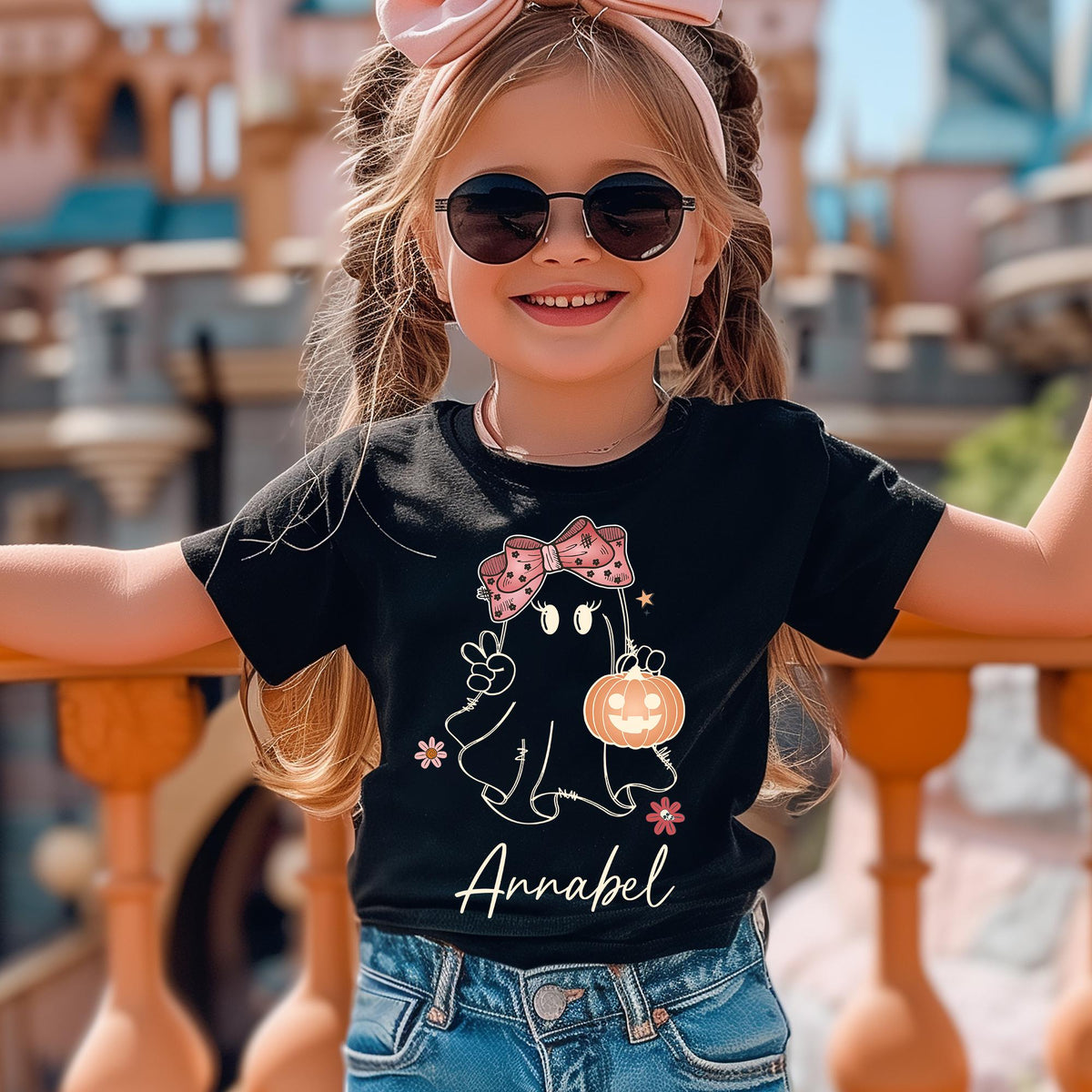 Personalized Girls Halloween Shirt, Girls Ghost Name Toddler T-shirt, Cute Fall Girls T-shirt, Custom Retro Halloween Natural Girls T-shirts