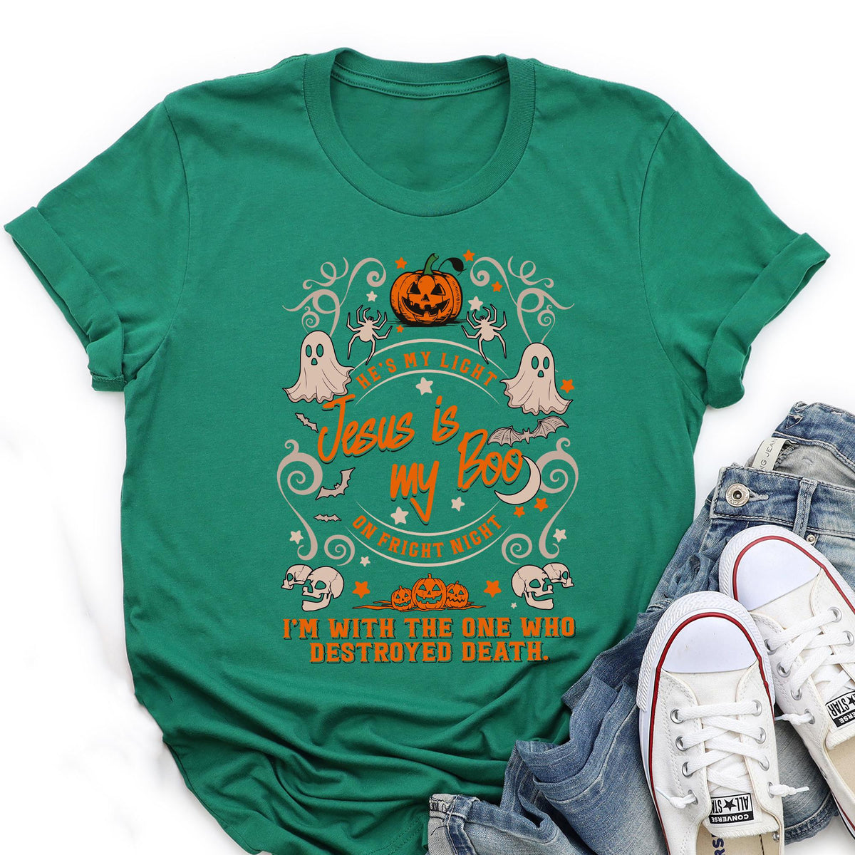 Jesus Is My Boo Shirt, Christian Halloween T Shirt, Funny Faith Fall T-shirt, Halloween Christian Gifts, He Is My Light Fright Night T-shirt