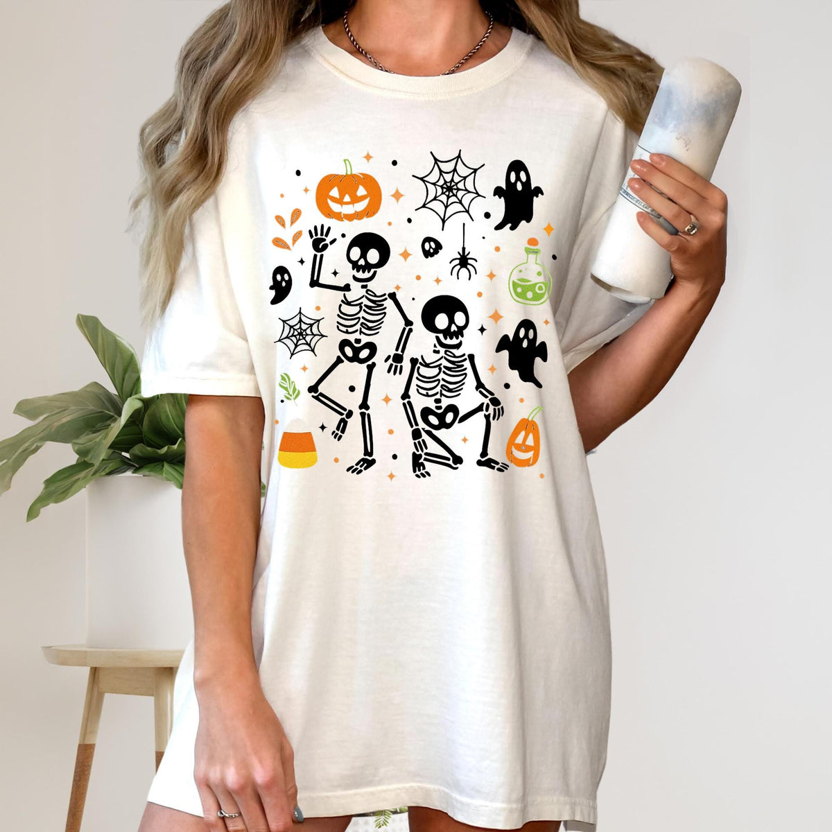 Subtle Skeleton Halloween Shirt, Pumpkin Halloween Tee, Halloween Skeleton T-shirts, Pumpkin Shirt, Comfort Colors®, Spooky Season T-Shirts