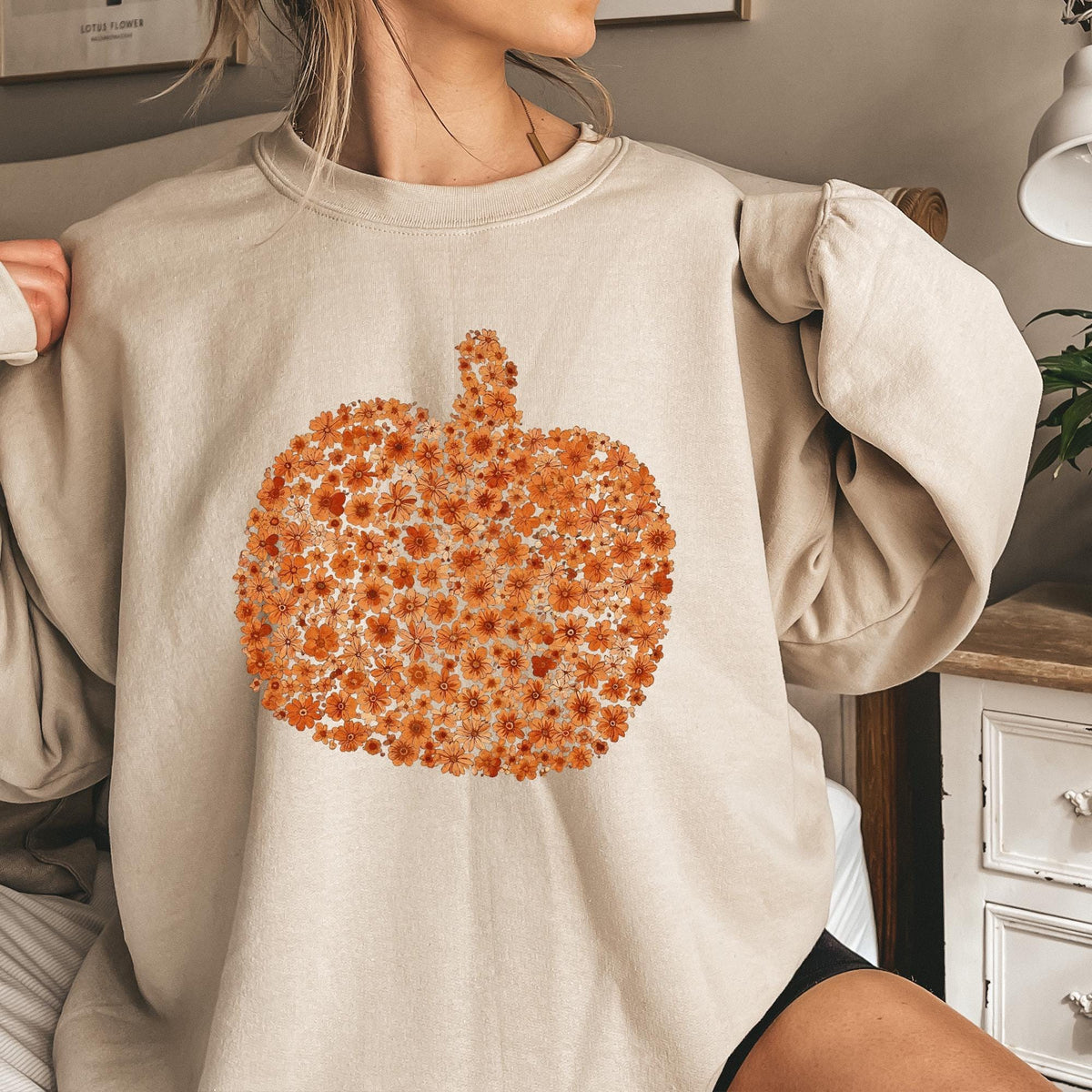 Pumpkin Shirt for Women, Fall Sweater, Thanksgiving Shirt Women, Floral Thankful Shirt, Pumpkin Sweatshirt, Thanksgiving Gift, Halloween Tee