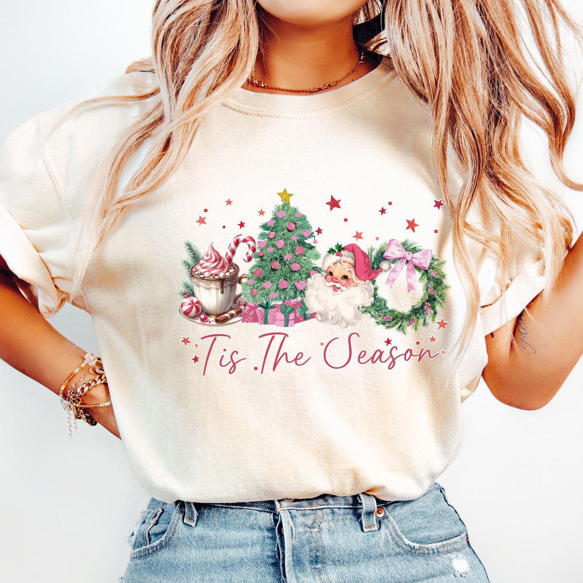 Tis The Season Sweatshirt Comfort Colors®, Coquette Bow Christmas Shirts, Retro Christmas Crewneck, Merry Christmas, Girly Christmas Sweater