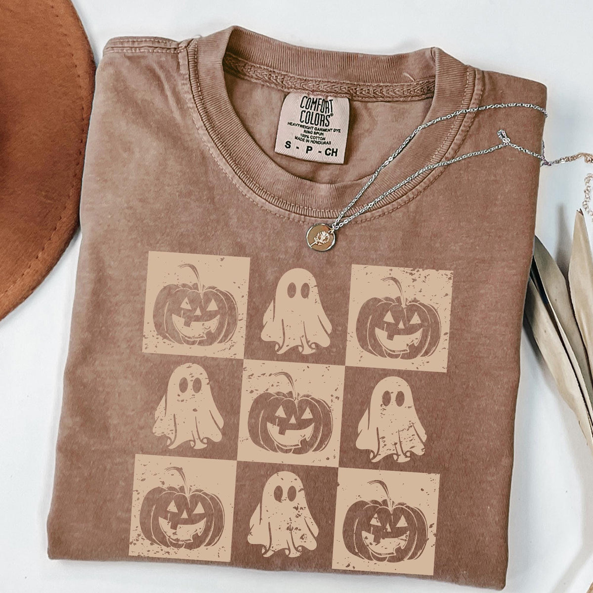 Comfort Colors® Checkered Halloween Shirt, Checkered Ghost Shirt, Checkered Pumpkin Shirt, Halloween Shirt, Fall Tees, Retro Halloween Shirt