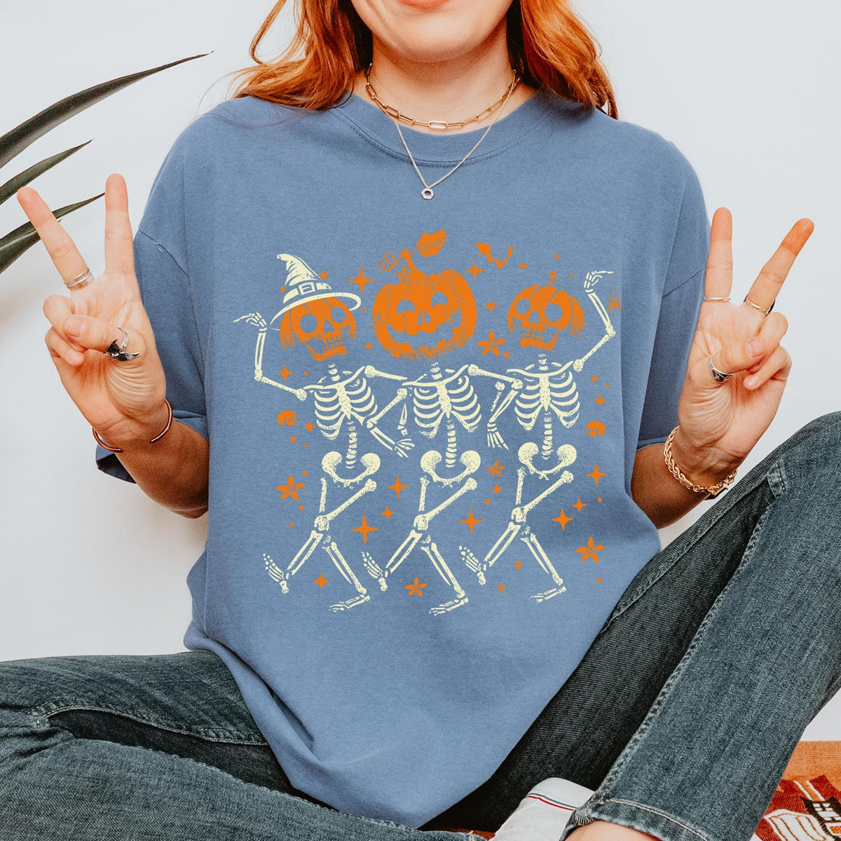 Comfort Colors® Pumpkin Skeleton Halloween Shirt, Pumpkin Halloween Shirts, Halloween Skeleton T-shirt, Pumpkin Shirt, Spooky Season T-Shirt