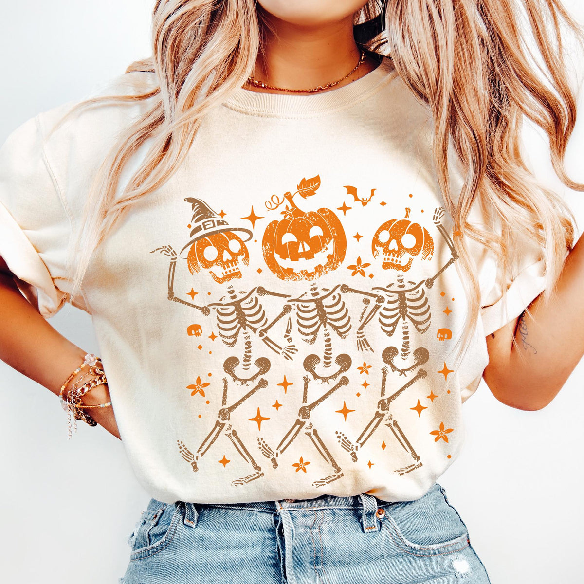 Comfort Colors® Pumpkin Skeleton Halloween Shirt, Pumpkin Halloween Shirts, Halloween Skeleton T-shirt, Pumpkin Shirt, Spooky Season T-Shirt