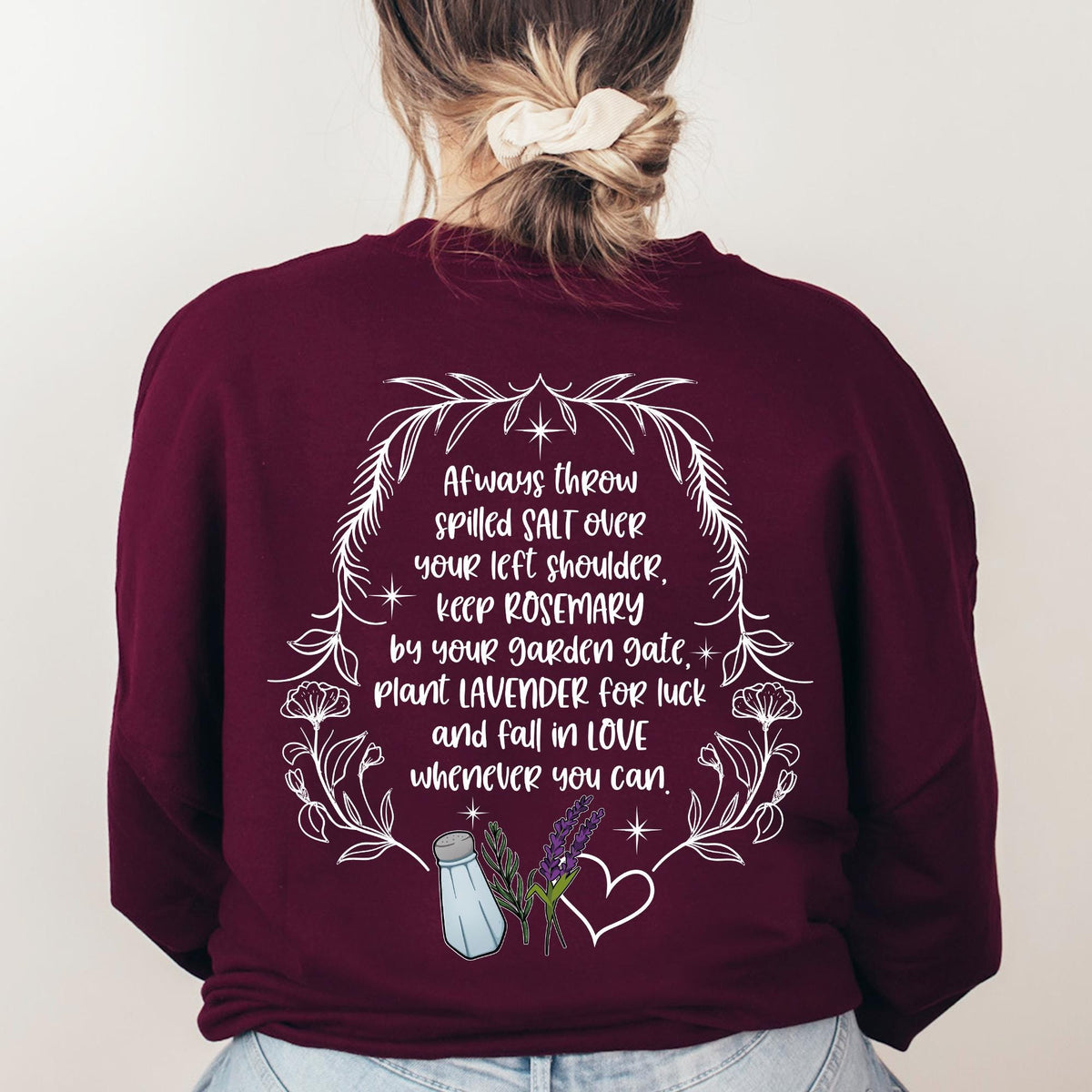 Salt Rosemary Lavender Love Front and Back Sweatshirt, Practical Magic Sweatshirt, Magic Spell Hoodie, Witchy T-shirts, Halloween Sweatshirt