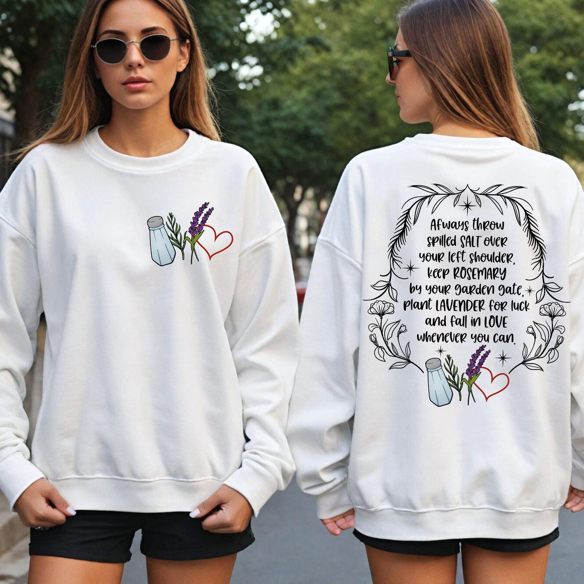 Salt Rosemary Lavender Love Front and Back Sweatshirt, Practical Magic Sweatshirt, Magic Spell Hoodie, Witchy T-shirts, Halloween Sweatshirt
