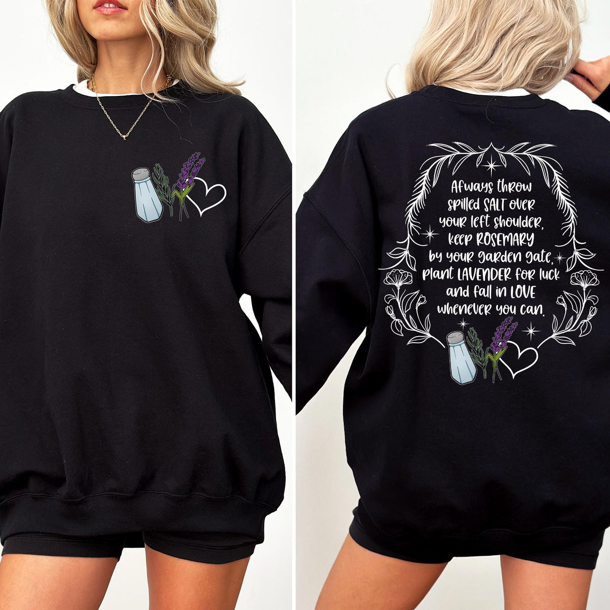 Salt Rosemary Lavender Love Front and Back Sweatshirt, Practical Magic Sweatshirt, Magic Spell Hoodie, Witchy T-shirts, Halloween Sweatshirt