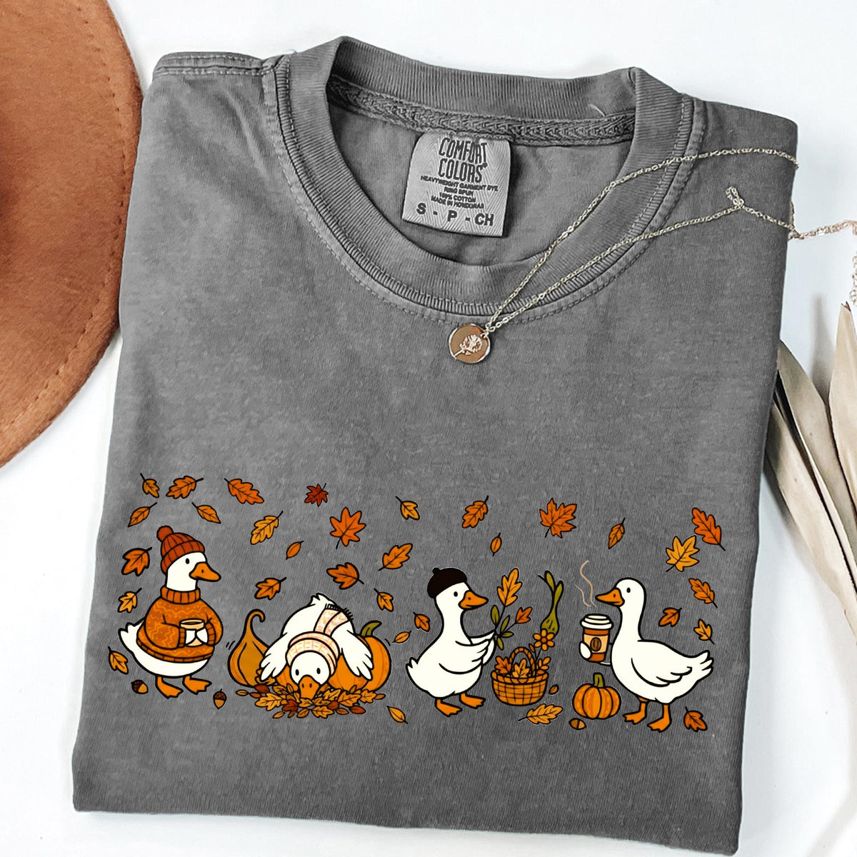 Fall Goose Comfort Colors® Shirt, Autumn Cozy T-shirt, Fall Vibes Autumn Thanksgiving Tee, Coffee Pumpkin Gourd Tee for Halloween, Fall Gift
