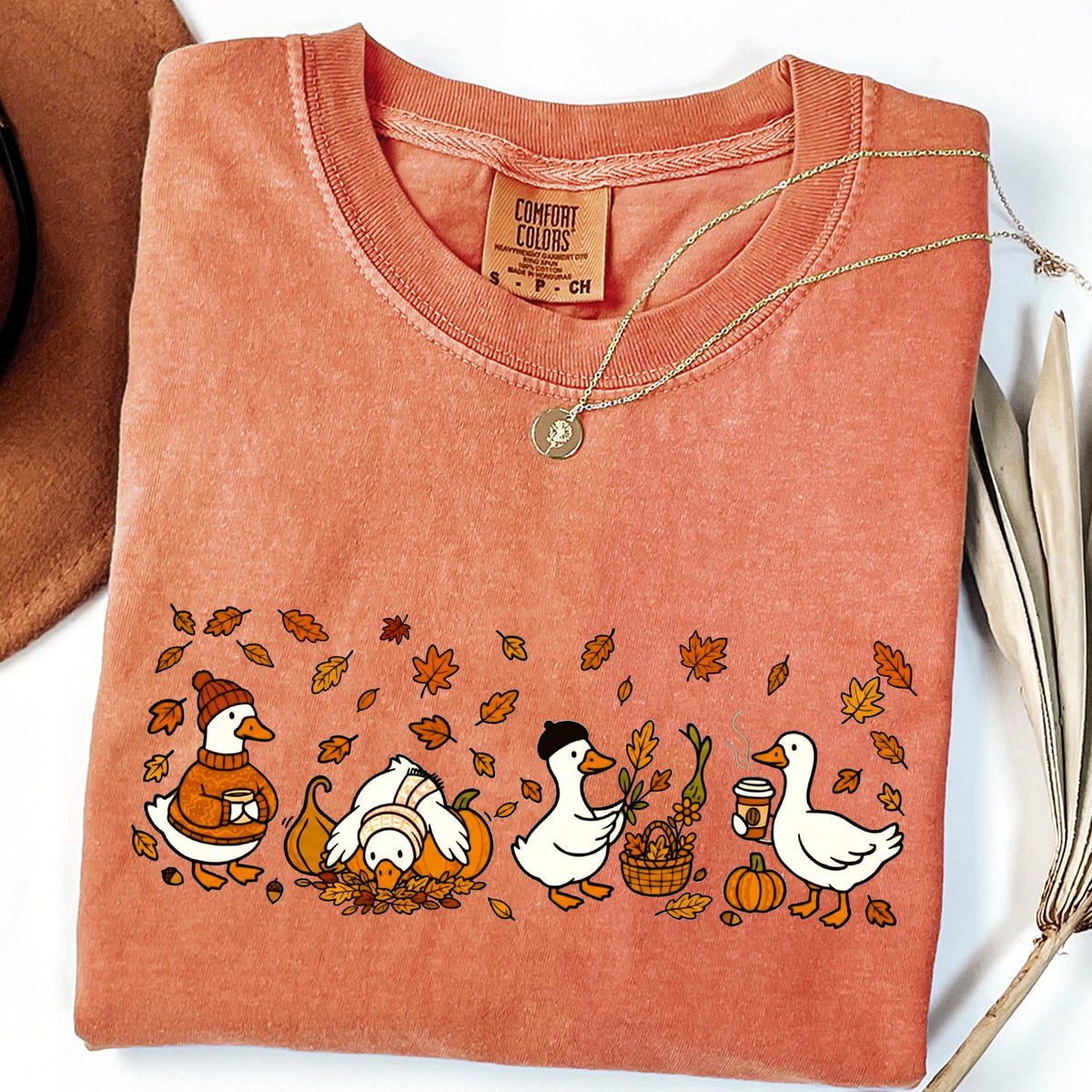 Fall Goose Comfort Colors® Shirt, Autumn Cozy T-shirt, Fall Vibes Autumn Thanksgiving Tee, Coffee Pumpkin Gourd Tee for Halloween, Fall Gift