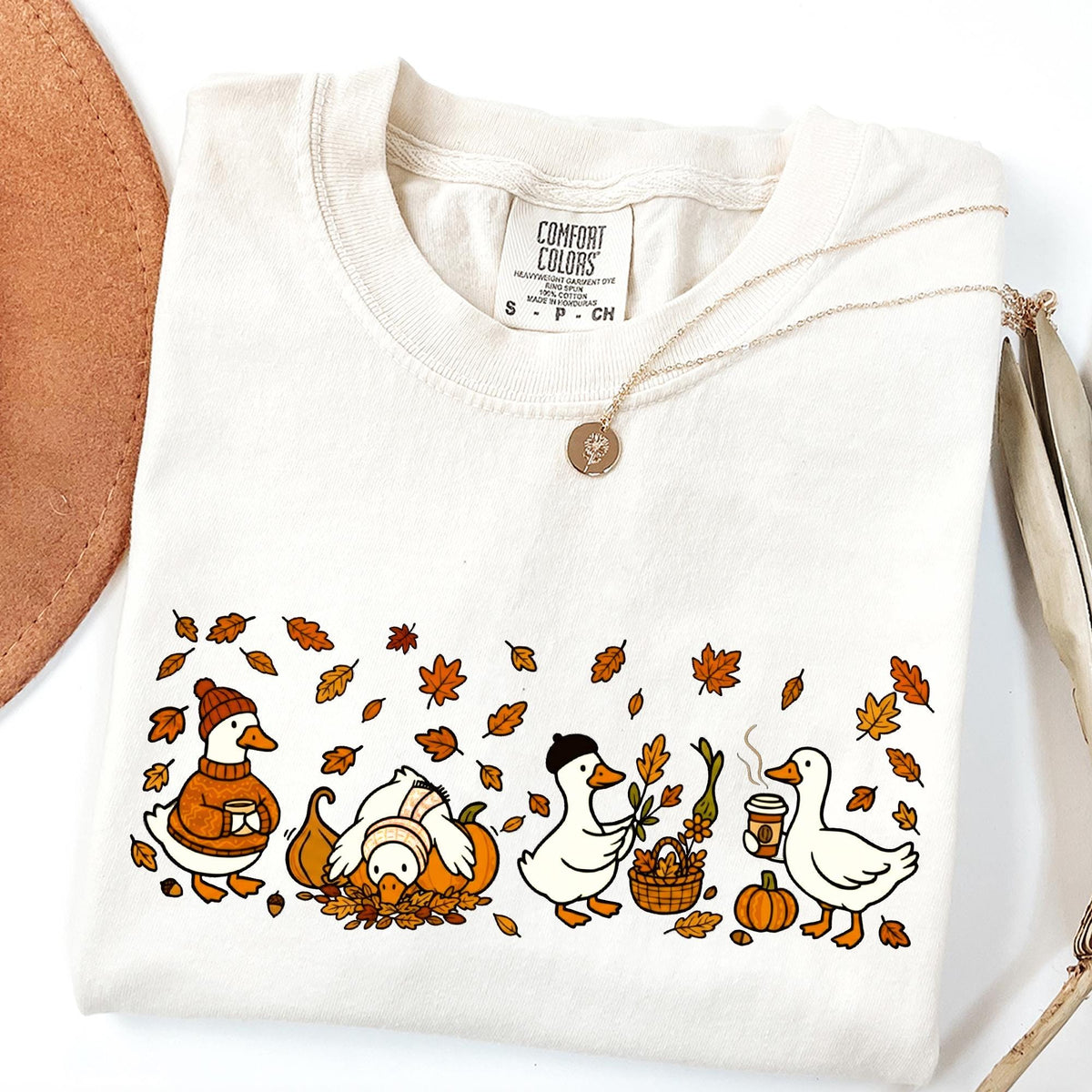 Fall Goose Comfort Colors® Shirt, Autumn Cozy T-shirt, Fall Vibes Autumn Thanksgiving Tee, Coffee Pumpkin Gourd Tee for Halloween, Fall Gift