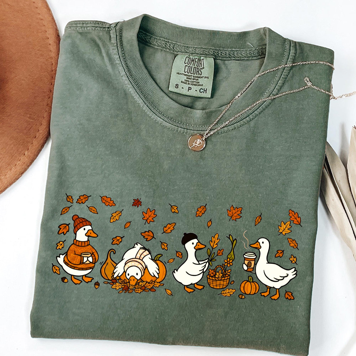 Fall Goose Comfort Colors® Shirt, Autumn Cozy T-shirt, Fall Vibes Autumn Thanksgiving Tee, Coffee Pumpkin Gourd Tee for Halloween, Fall Gift