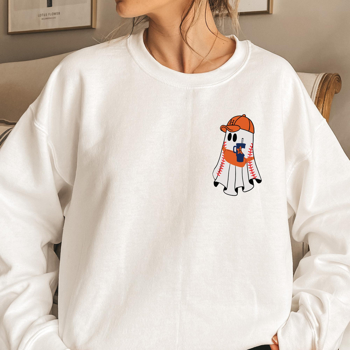 Ghost Baseball Sweatshirt, Ghost Halloween Crewneck, Game Day Shirt, Baseball Sweater, Halloween Gifts, Baseball Season Shirt, Halloween Tee