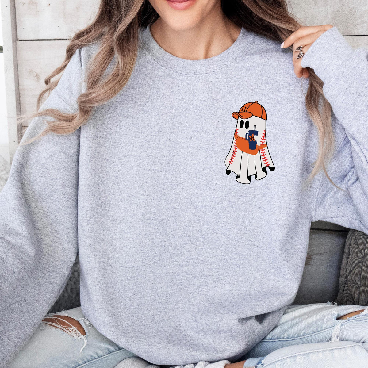 Ghost Baseball Sweatshirt, Ghost Halloween Crewneck, Game Day Shirt, Baseball Sweater, Halloween Gifts, Baseball Season Shirt, Halloween Tee