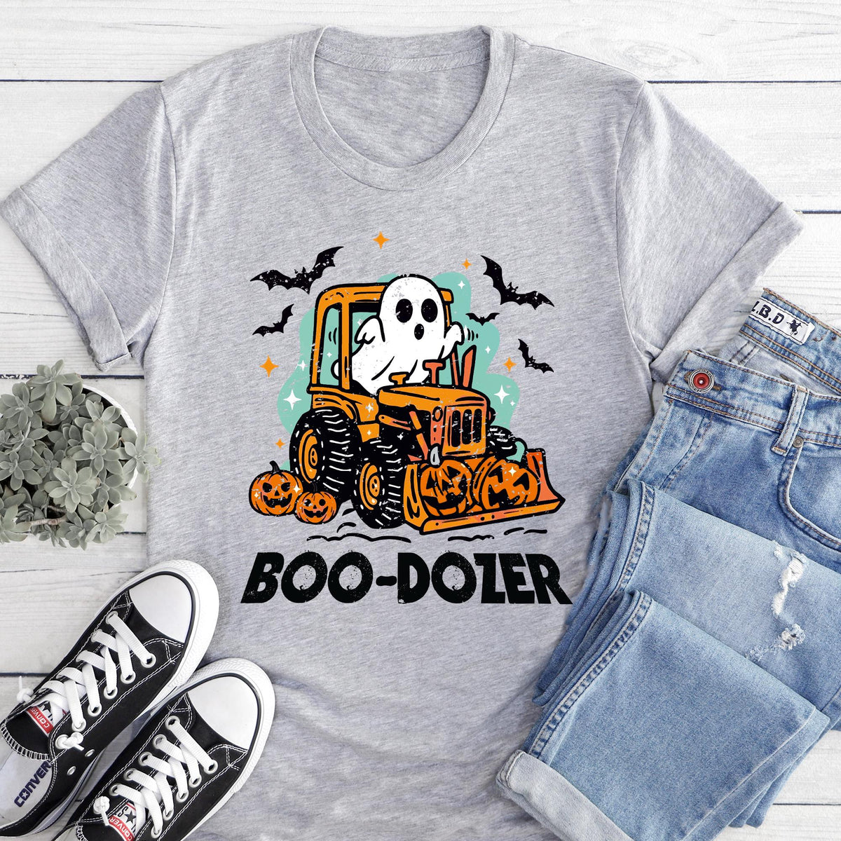 Funny Halloween Construction T shirt, Boo-Dozer Toddler Graphic Tees, Trendy boy Halloween T-shirts, Cute Bulldozer Halloween Shirt for Boys