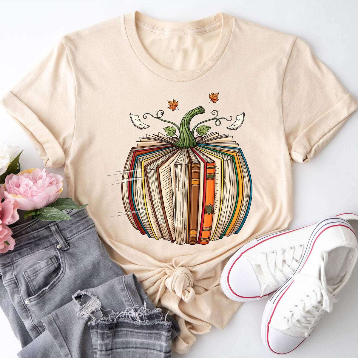 Fall Book Pumpkin Halloween Teacher T-Shirt, Librarian Gift, Halloween Book Lover Shirt, Fall Bookish Shirt, Pumpkin Book Shirt, Pumpkin Tee
