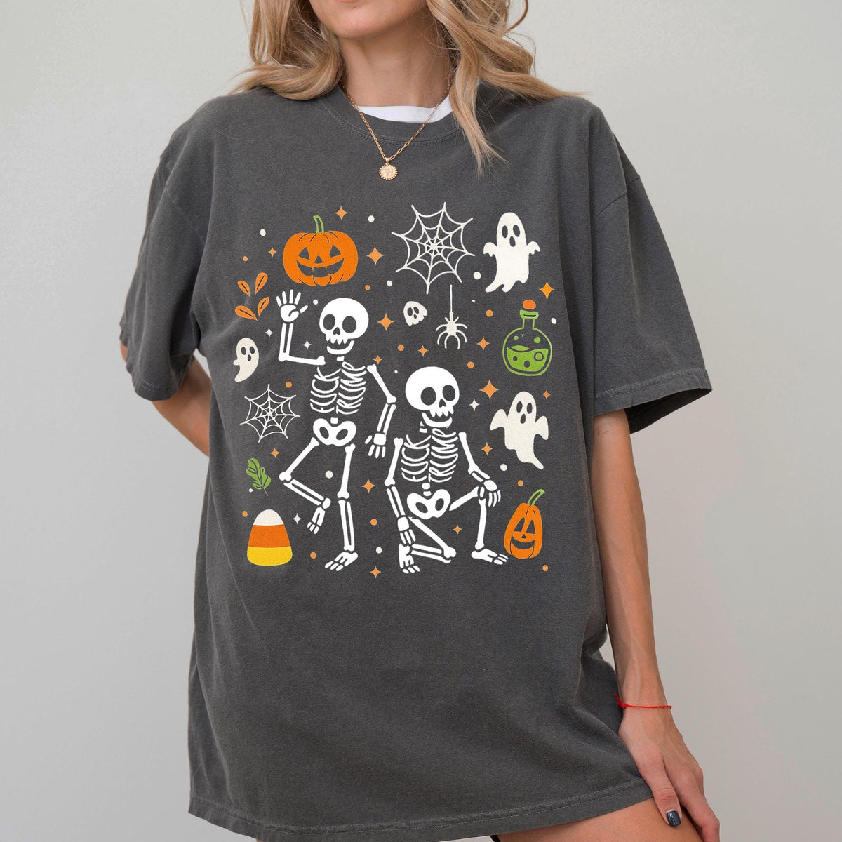 Subtle Skeleton Halloween Shirt, Pumpkin Halloween Tee, Halloween Skeleton T-shirts, Pumpkin Shirt, Comfort Colors®, Spooky Season T-Shirts