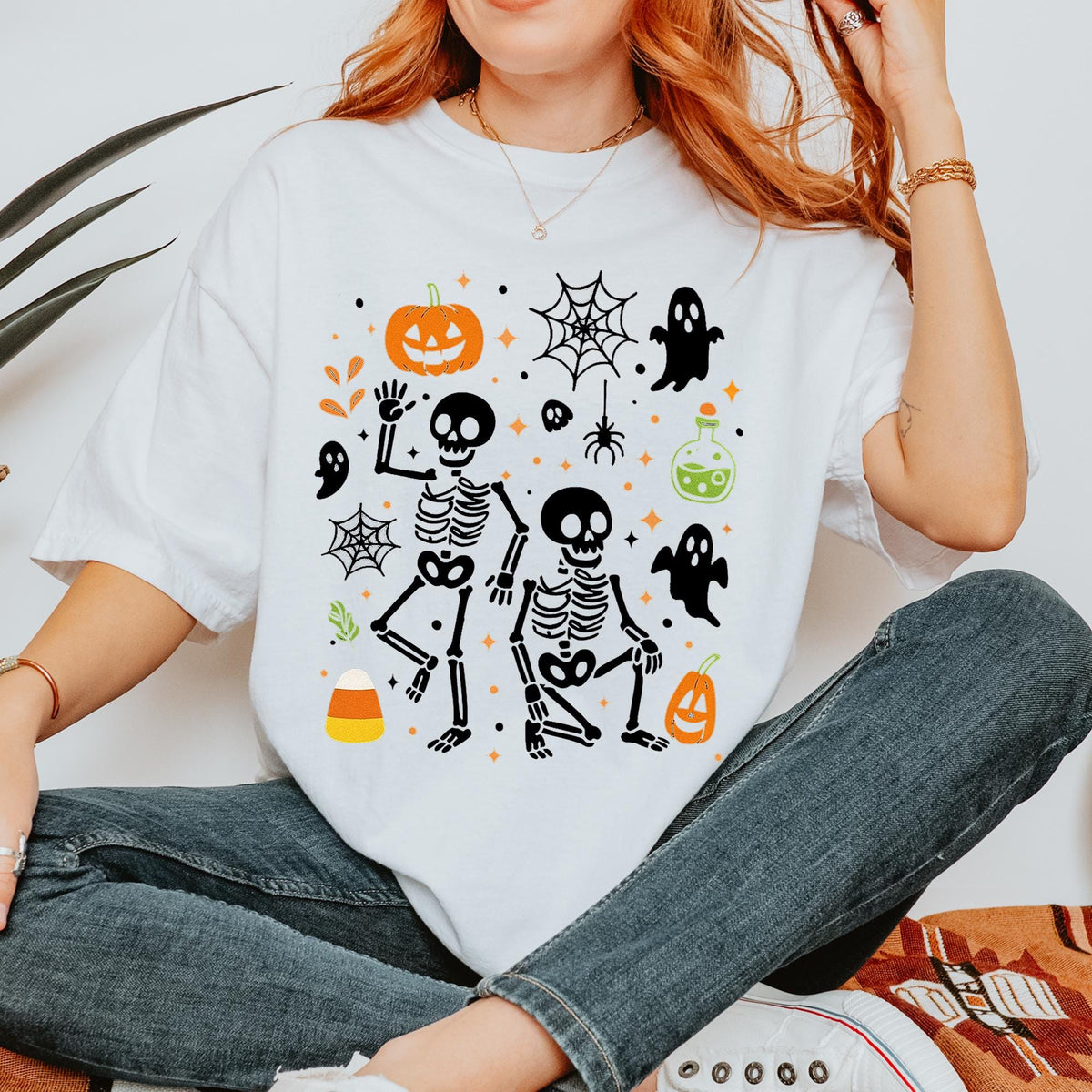 Subtle Skeleton Halloween Shirt, Pumpkin Halloween Tee, Halloween Skeleton T-shirts, Pumpkin Shirt, Comfort Colors®, Spooky Season T-Shirts