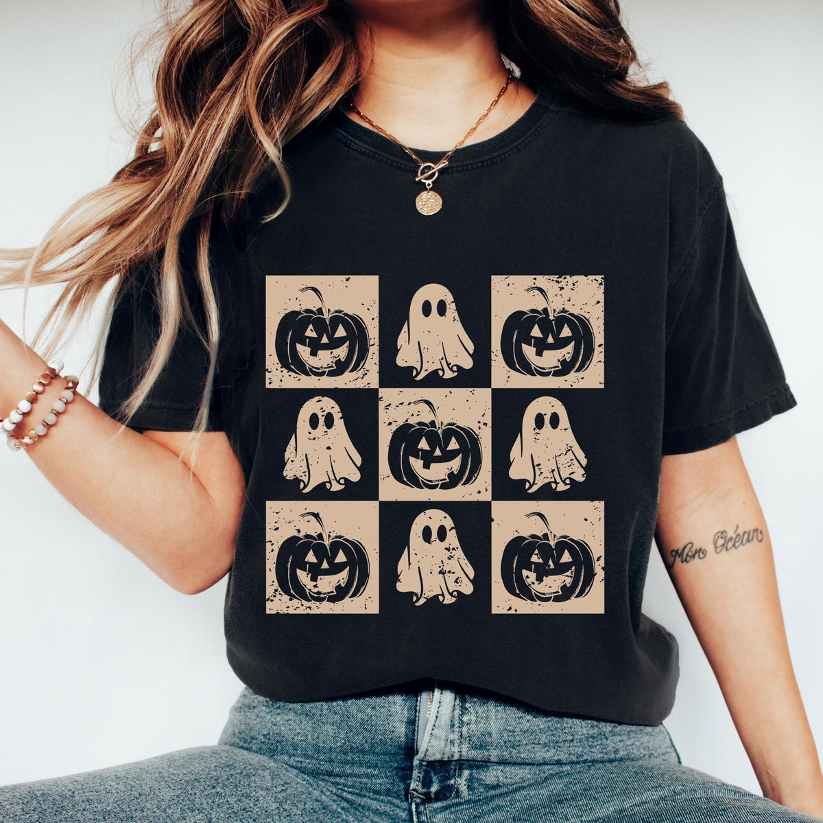 Comfort Colors® Checkered Halloween Shirt, Checkered Ghost Shirt, Checkered Pumpkin Shirt, Halloween Shirt, Fall Tees, Retro Halloween Shirt