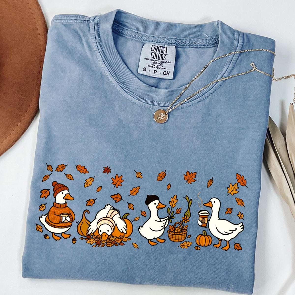 Fall Goose Comfort Colors® Shirt, Autumn Cozy T-shirt, Fall Vibes Autumn Thanksgiving Tee, Coffee Pumpkin Gourd Tee for Halloween, Fall Gift