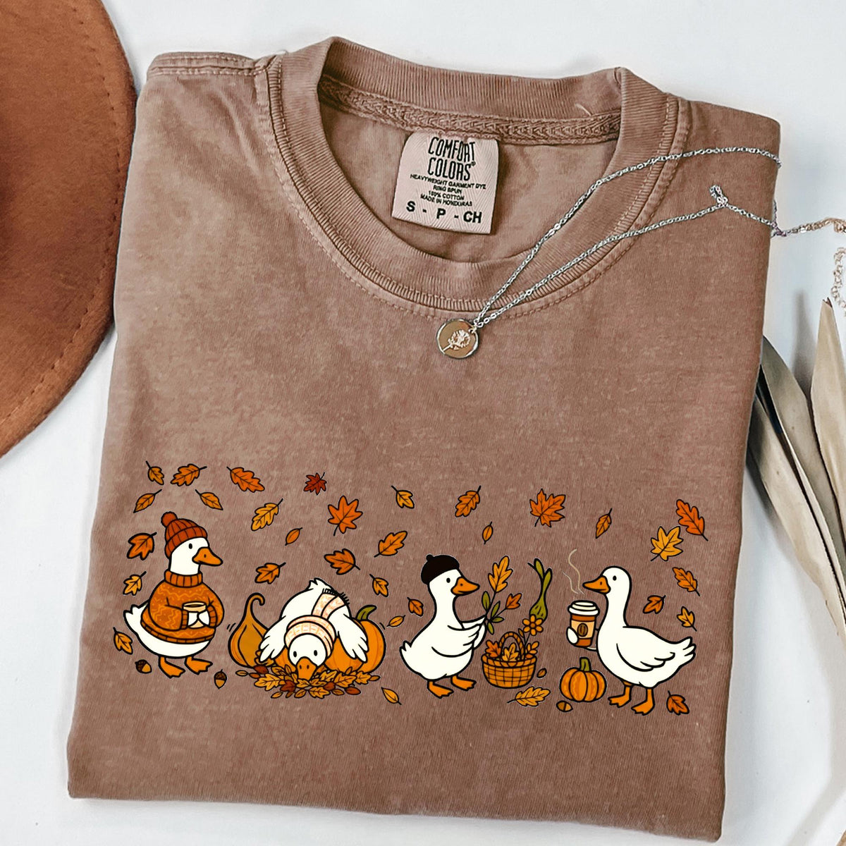 Fall Goose Comfort Colors® Shirt, Autumn Cozy T-shirt, Fall Vibes Autumn Thanksgiving Tee, Coffee Pumpkin Gourd Tee for Halloween, Fall Gift
