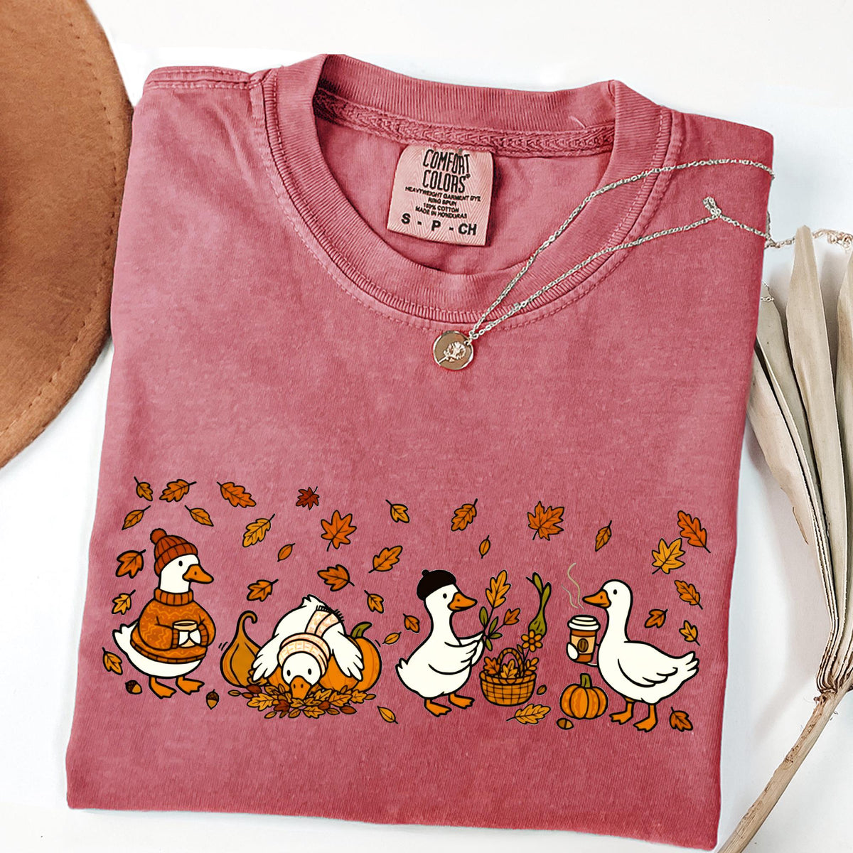 Fall Goose Comfort Colors® Shirt, Autumn Cozy T-shirt, Fall Vibes Autumn Thanksgiving Tee, Coffee Pumpkin Gourd Tee for Halloween, Fall Gift