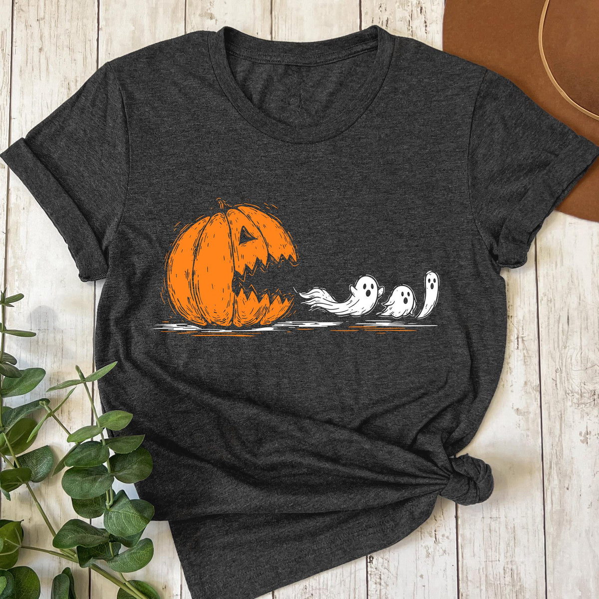 Halloween Pumpkin Eat Ghost Shirt, Funny Halloween Shirt, Halloween Gamer Gift, Halloween Party Tee, Spooky Ghost Tee, Pumpkin Pac Man Shirt