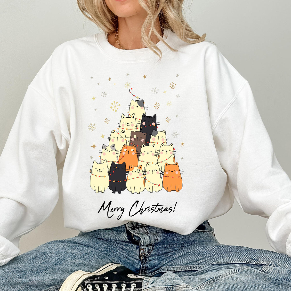 Christmas Cat Tree Sweatshirt, Christmas Cats Sweatshirt, Meow Christmas Sweatshirt, Cat Lover Gift, Cute Christmas Tshirt, Holiday Crewneck
