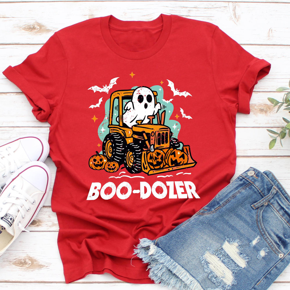 Funny Halloween Construction T shirt, Boo-Dozer Toddler Graphic Tees, Trendy boy Halloween T-shirts, Cute Bulldozer Halloween Shirt for Boys