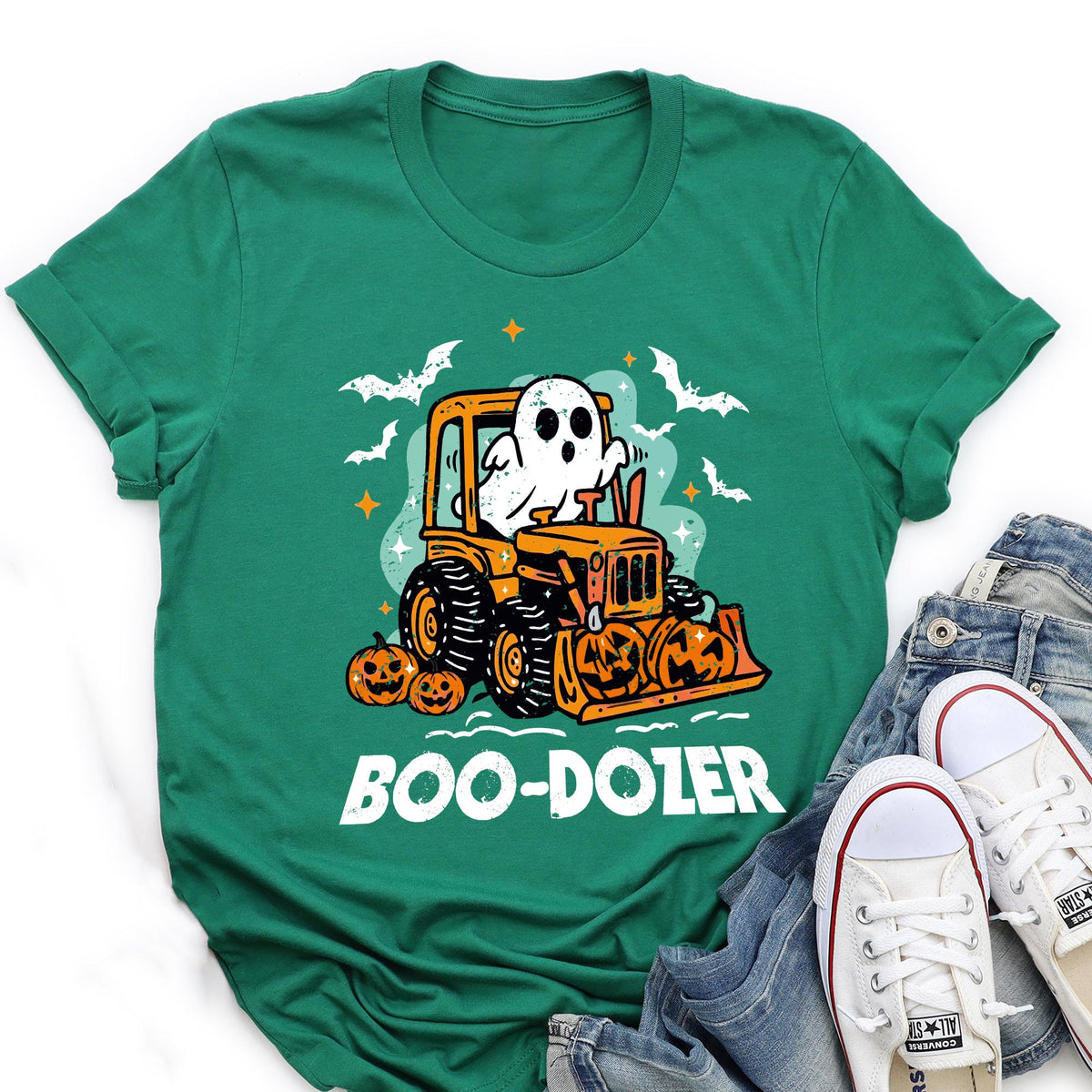 Funny Halloween Construction T shirt, Boo-Dozer Toddler Graphic Tees, Trendy boy Halloween T-shirts, Cute Bulldozer Halloween Shirt for Boys