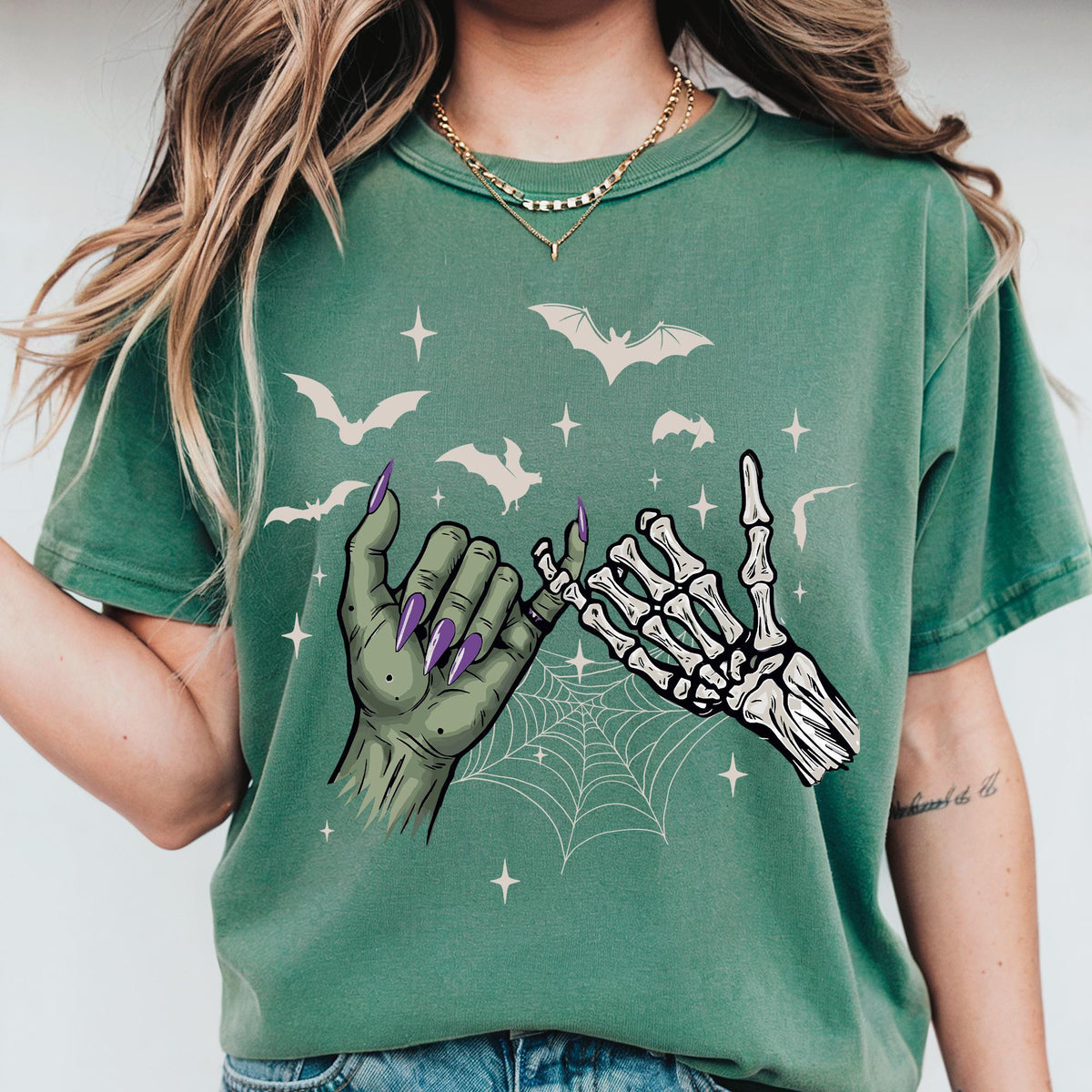 Halloween Skeleton Hands Comfort Colors® Shirt, Wicked Hands Couples Tee, Scary Gift for Couples, Spooky Season Retro Fall Halloween T-shirt