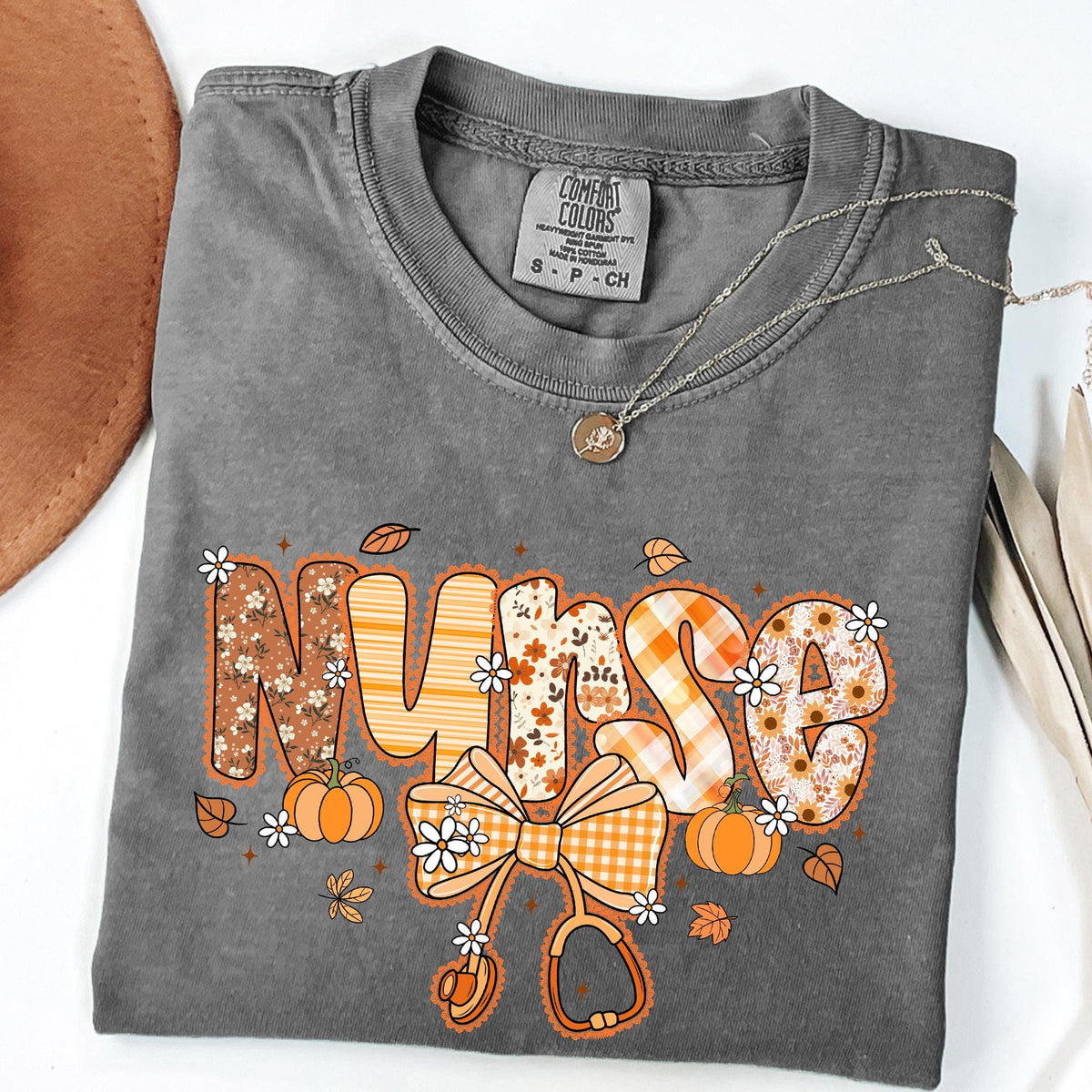 Fall Nurse Shirt, Floral Autumn Pumpkin Nurse, Cozy Seasonal Nurse Outfit for Work, Thanksgiving Medical Worker Appreciation,Comfort Colors®