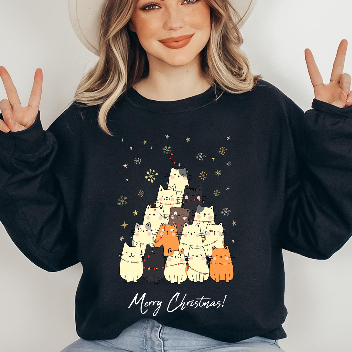Christmas Cat Tree Sweatshirt, Christmas Cats Sweatshirt, Meow Christmas Sweatshirt, Cat Lover Gift, Cute Christmas Tshirt, Holiday Crewneck