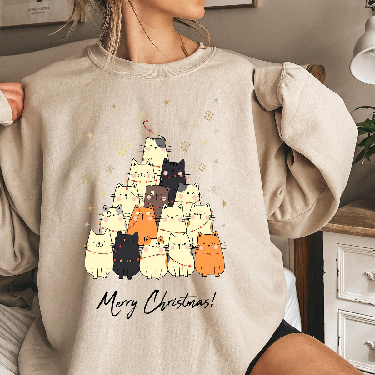 Christmas Cat Tree Sweatshirt, Christmas Cats Sweatshirt, Meow Christmas Sweatshirt, Cat Lover Gift, Cute Christmas Tshirt, Holiday Crewneck